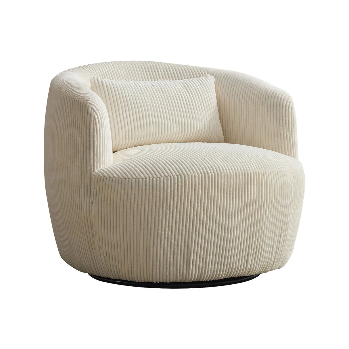 Wide Upholstered Corduroy 360° Swivel Barrel Soft Chair With Pillow - Furniture Home Direct