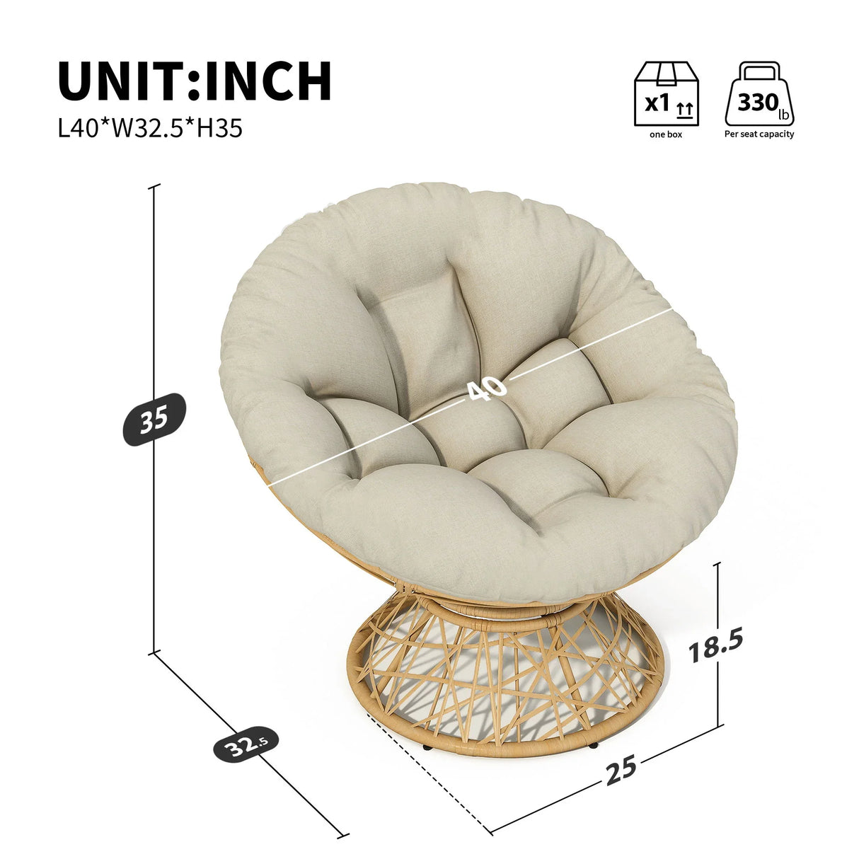 Ergonomic Wicker Chair With Cloud Thick Density Cushion, 3 Proof Cover High Capacity Iron Frame Fluid 360° Swivel - Furniture Home Direct