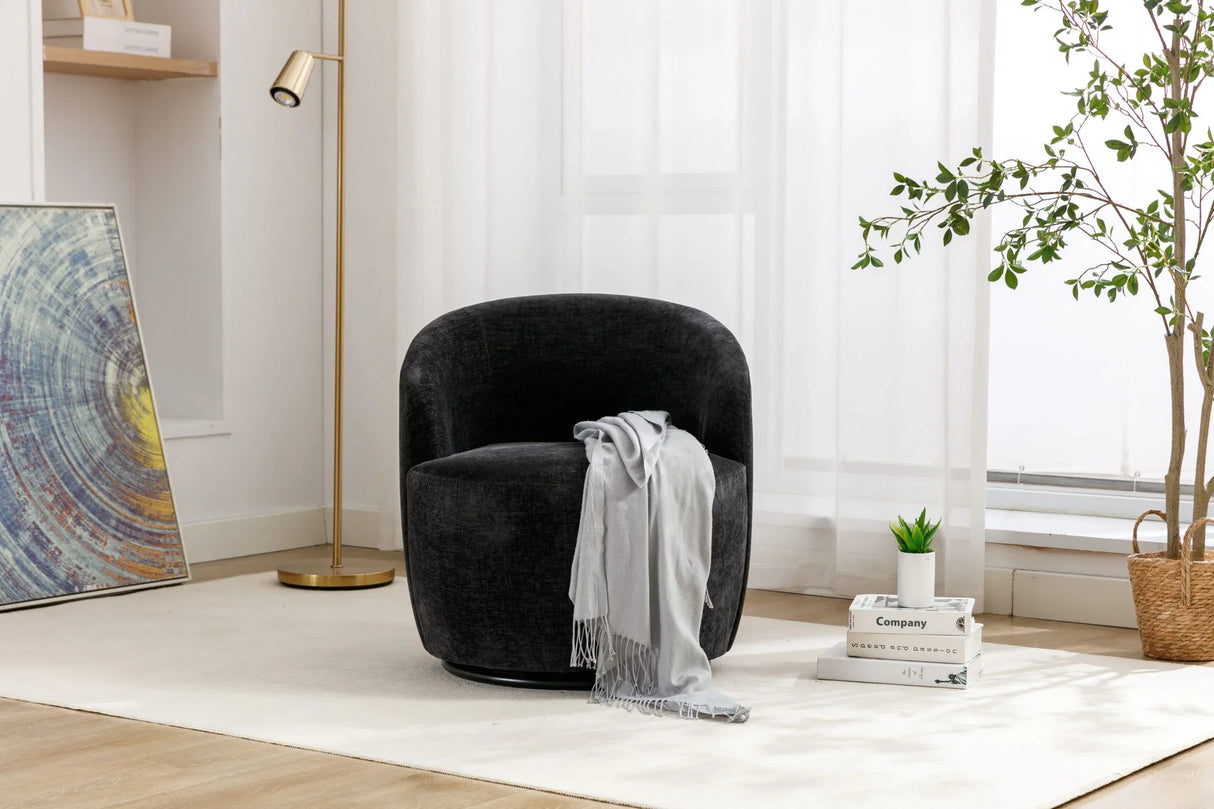 Chenille Fabric Swivel Accent Armchair Barrel Chair With Powder Coating Metal Ring - Furniture Home Direct