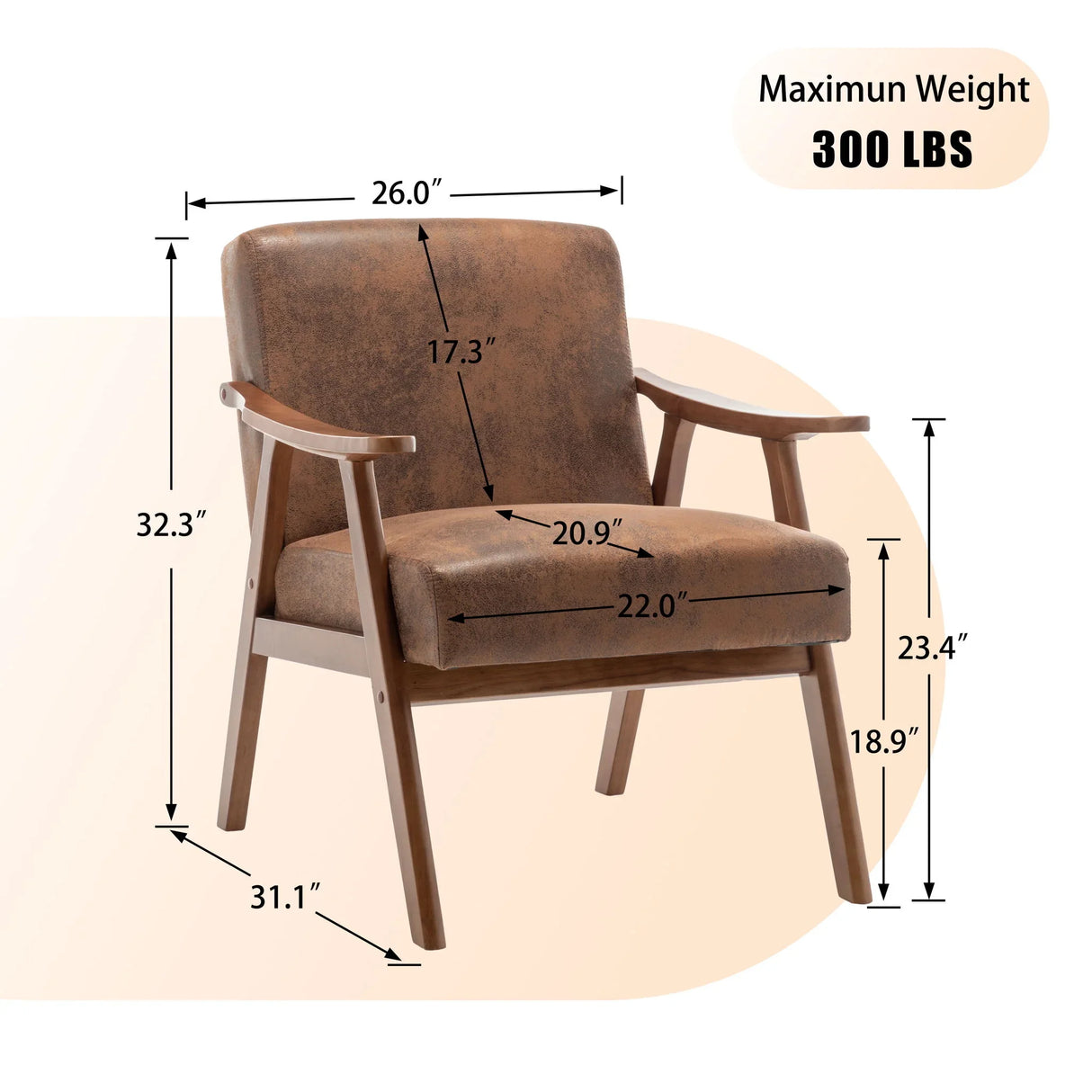 Mid Century Modern Accent Chair With Solid Wood Frame And Extra Thick Backrest - Furniture Home Direct