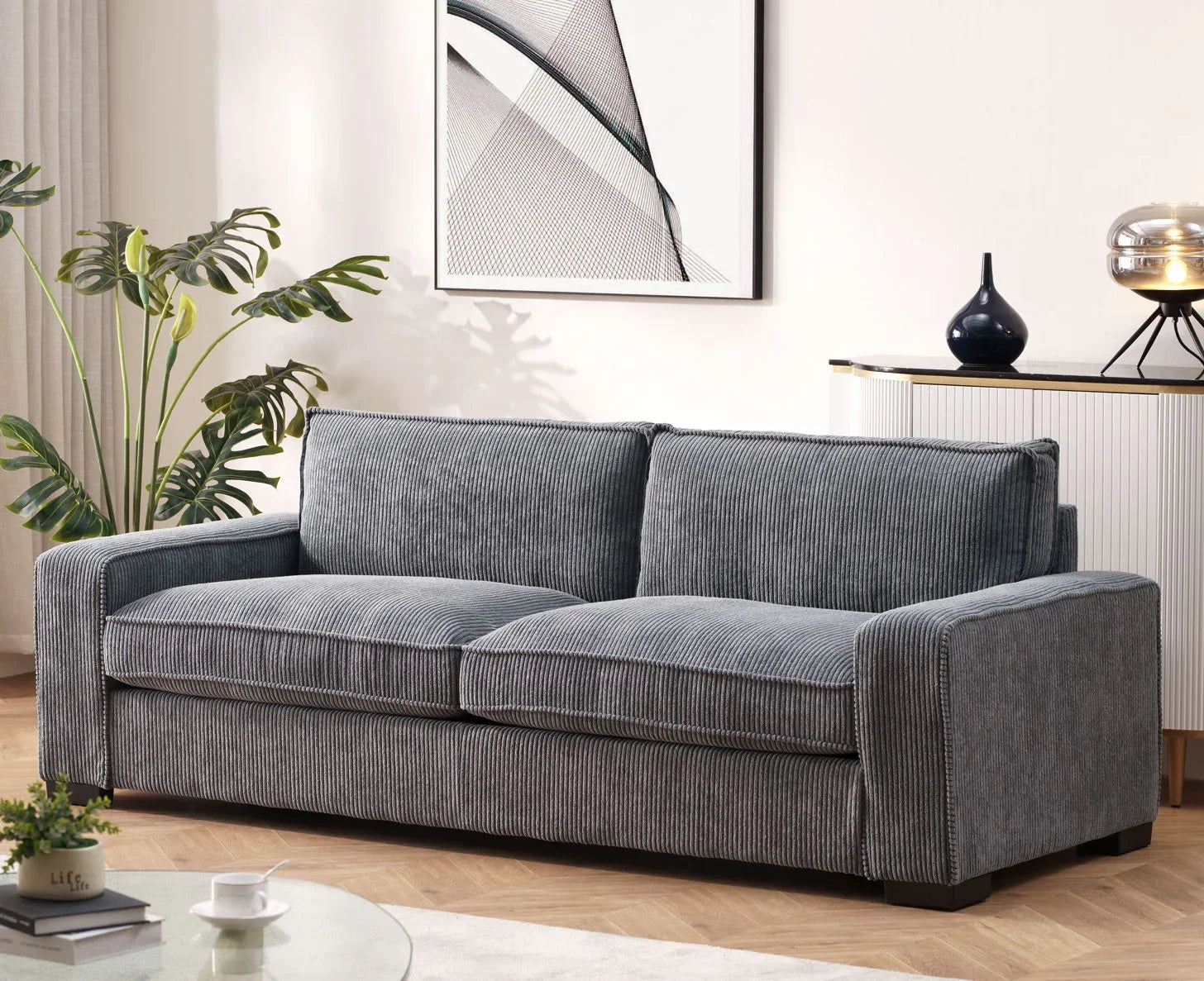 Luxe - Corduroy Sofa With Sleek Design, Spacious And Comfortable 3 Seater Couch - Furniture Home Direct