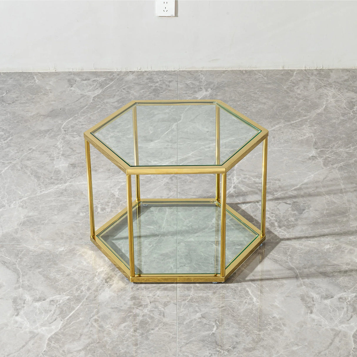 Modern Coffee Table With Double Layer Tempered Glass And Polygonal Design - Furniture Home Direct