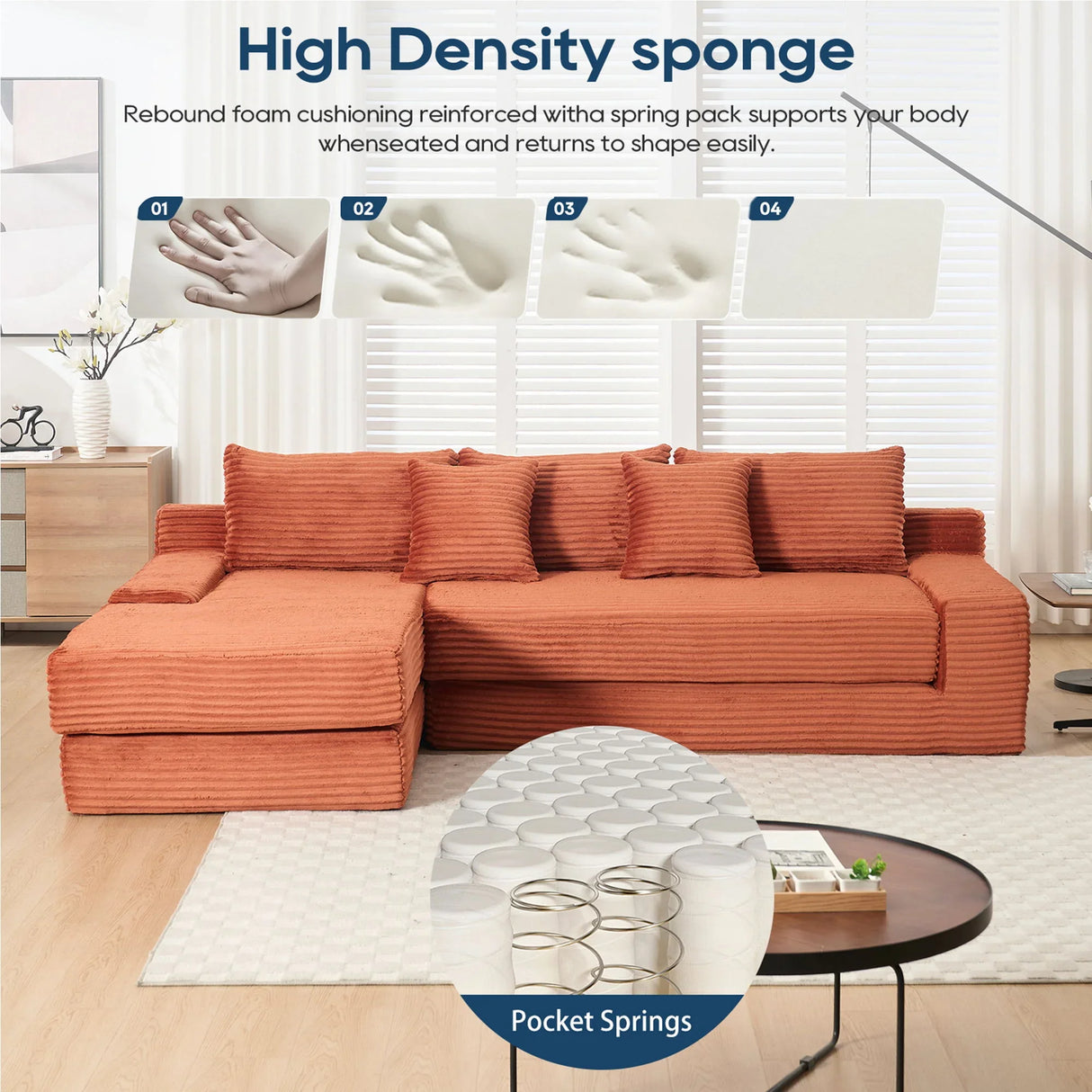 Modern L - Shaped Sectional Couch With Memory Foam - Furniture Home Direct