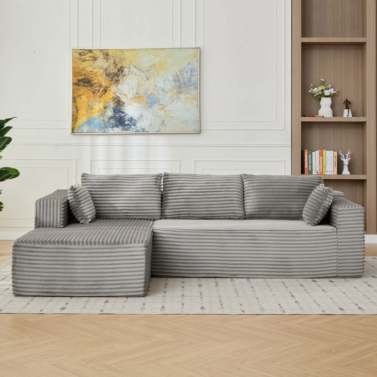 Compression Sectional Couch With Comfy Chaise, Boneless L Shape Sofa With Deep Seat - Furniture Home Direct