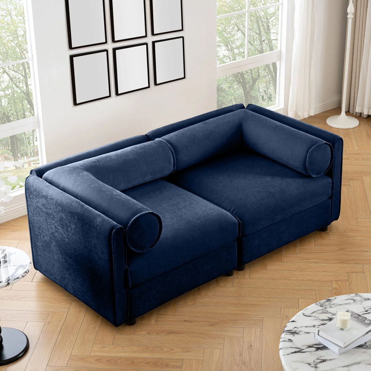 Stylish Chenille Sofa With Storage Seat And Cylindrical Backrest - Furniture Home Direct