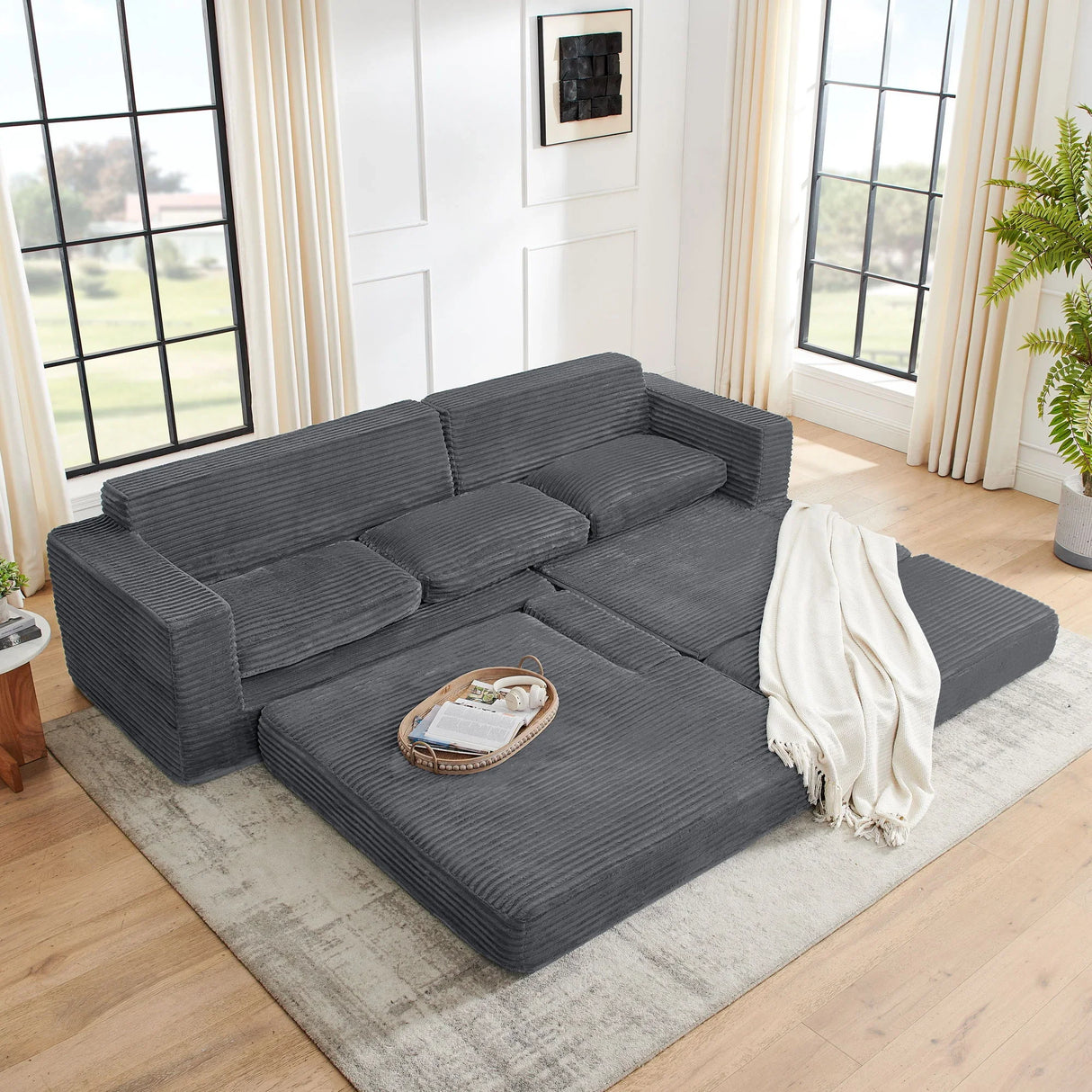 Modern Minimalist L Shape Modular Sectional Sofa, Corduroy Couch - Furniture Home Direct