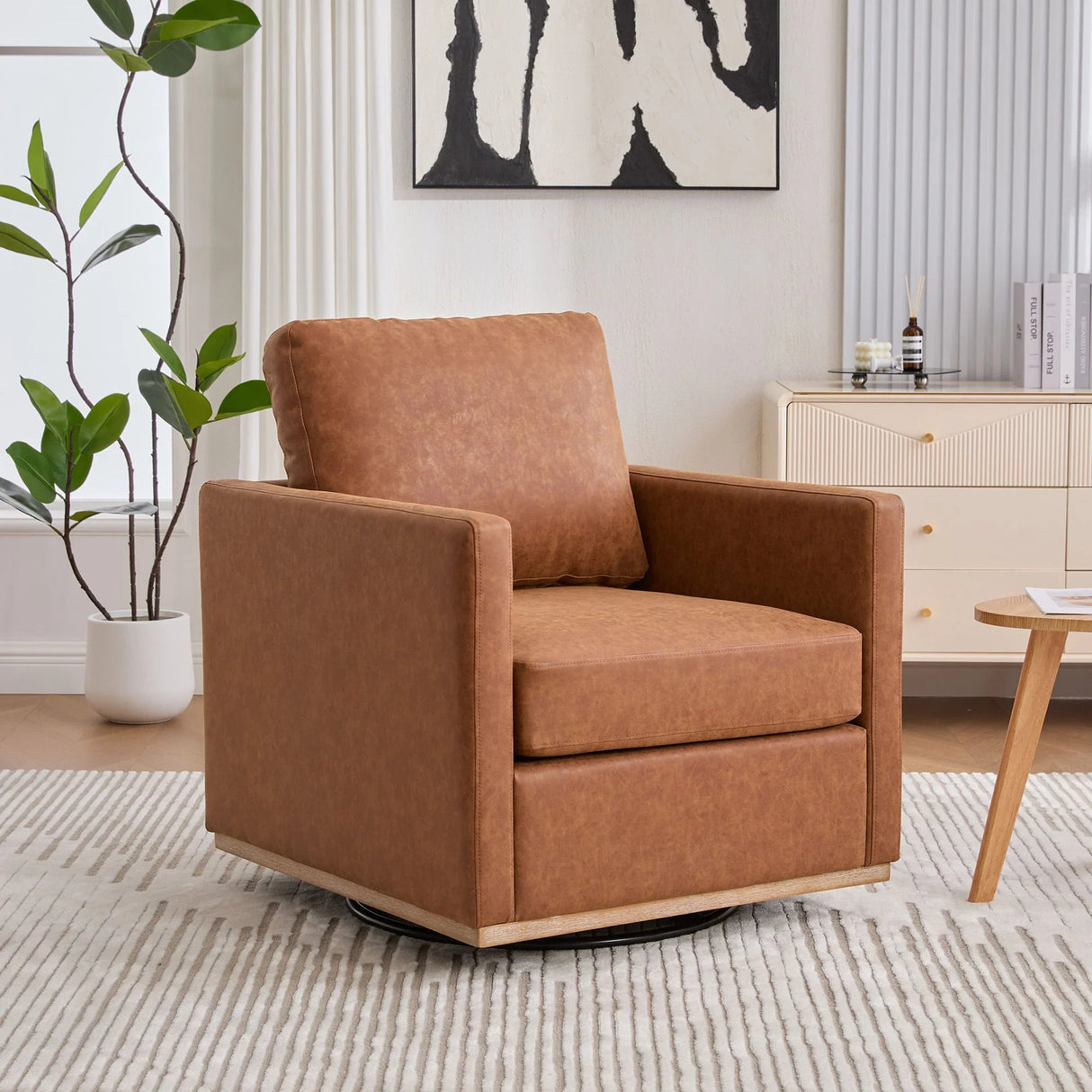 Modern Upholstered Square Swivel Accent Chair With 360 Degree Rotation - Furniture Home Direct