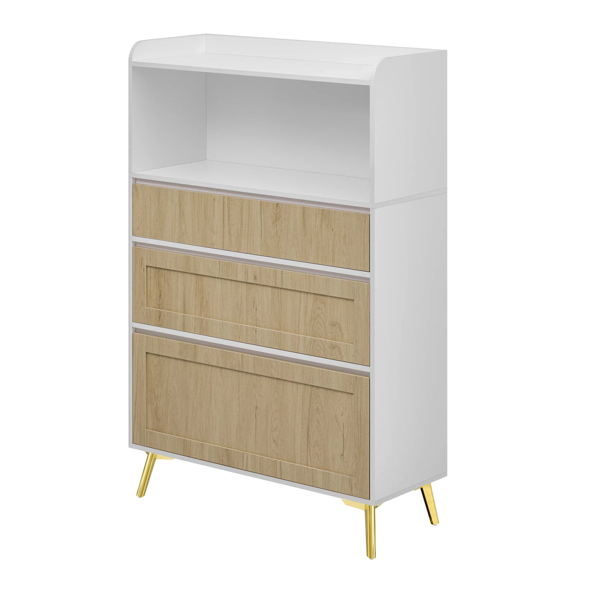 Accent Cabinet 3 Drawer White Wood Finish Light Brown - Furniture Home Direct