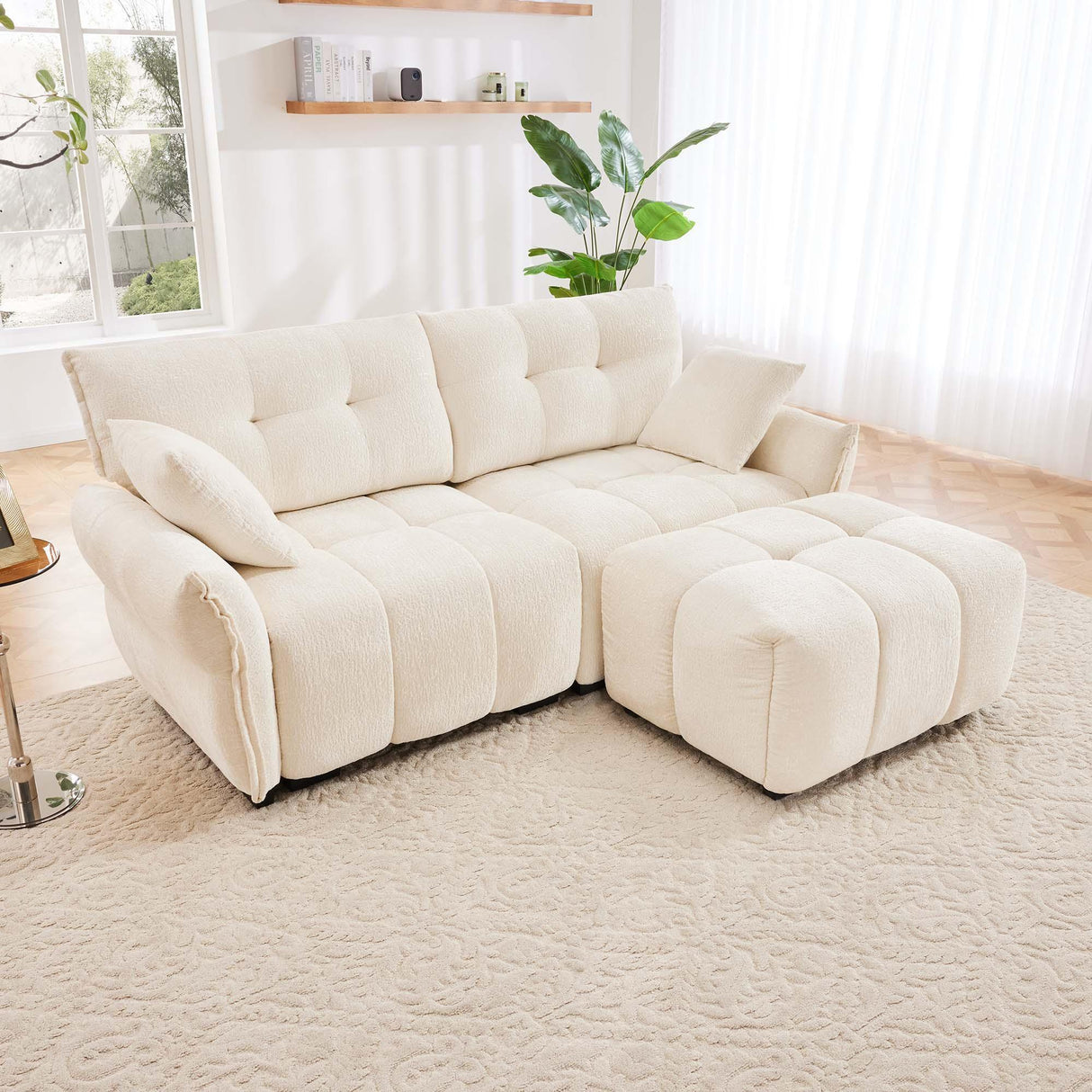 Sofa Set With Ottoman And Pillows, Textured, High Resilience Cushions - Furniture Home Direct