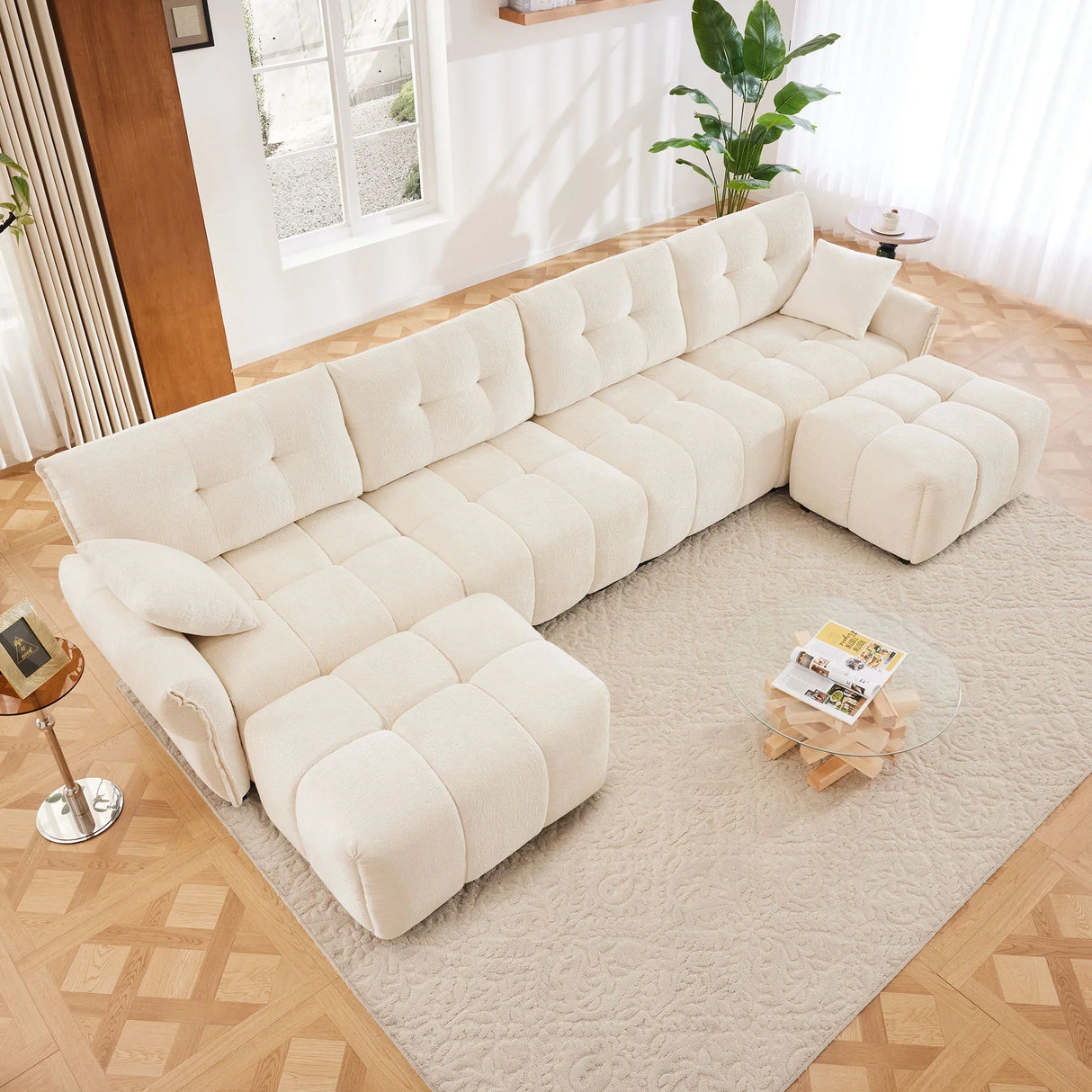 Sofa Set With Ottoman And Pillows, Textured, High Resilience Cushions - Furniture Home Direct