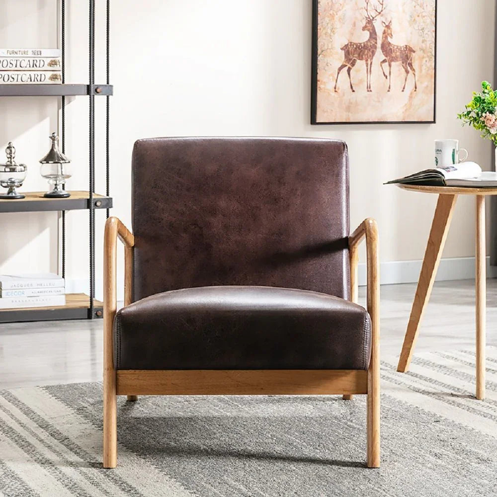 Classic Mid-Century Modern Accent Chairs, Open Framed Armchair With Cushioning Brown - Dark Brown - Furniture Home Direct