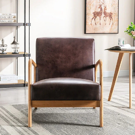 Classic Mid-Century Modern Accent Chairs, Open Framed Armchair With Cushioning Brown - Dark Brown - Furniture Home Direct
