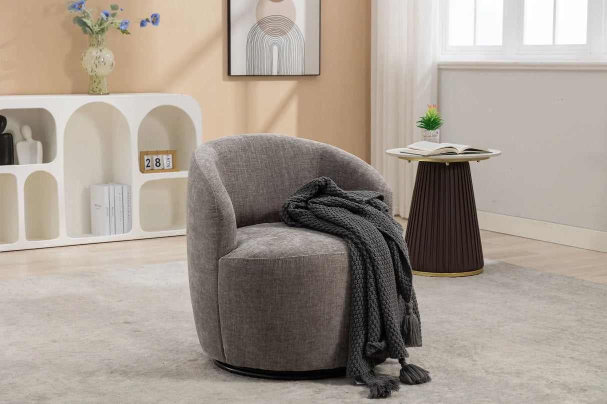 Chenille Fabric Swivel Accent Armchair Barrel Chair With Powder Coating Metal Ring - Furniture Home Direct