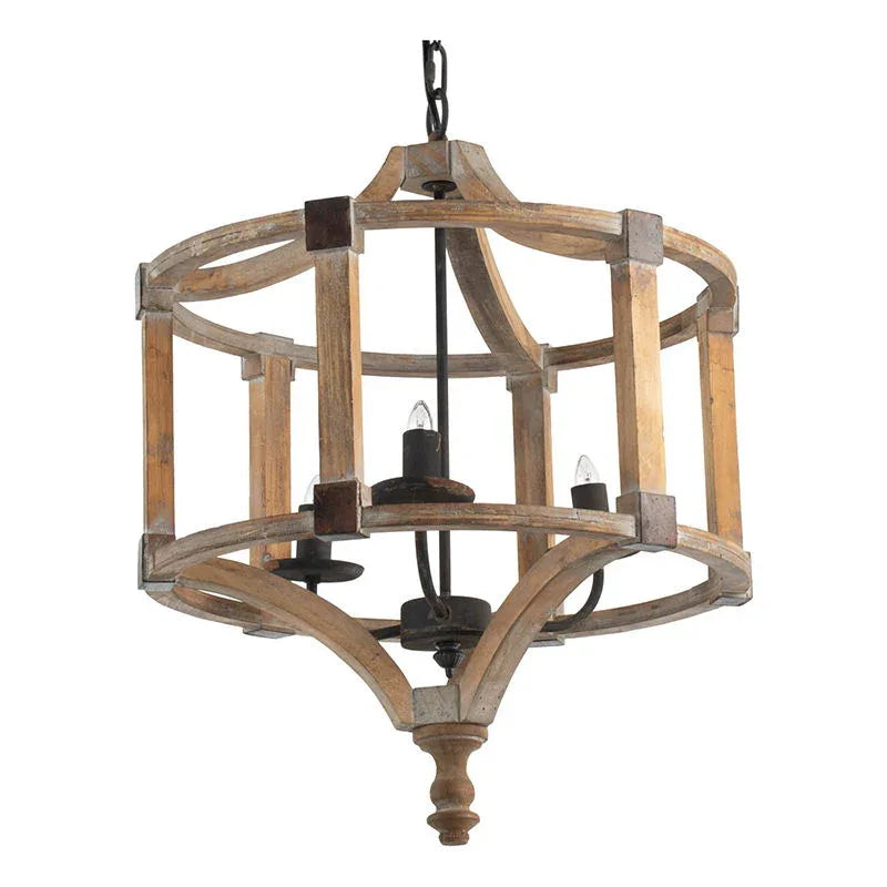 3 Light Wood Drum Chandelier, Hanging Light Fixture With Adjustable Chain For Kitchen, Bulb Not Included - Brown - Furniture Home Direct