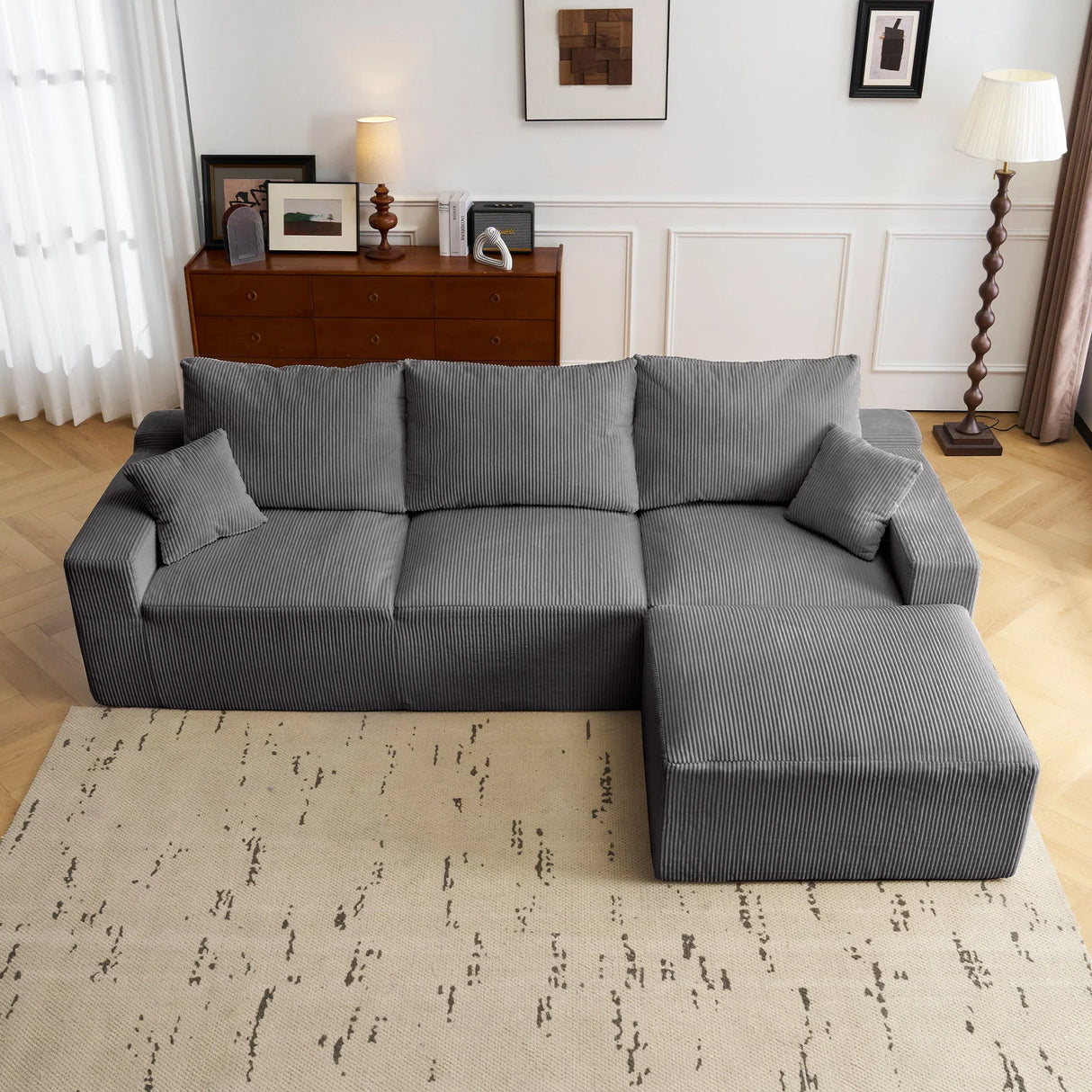 L Shaped Sectional Sofa, Full Compression 3 Seater Cloud Couch With Chaise - Furniture Home Direct