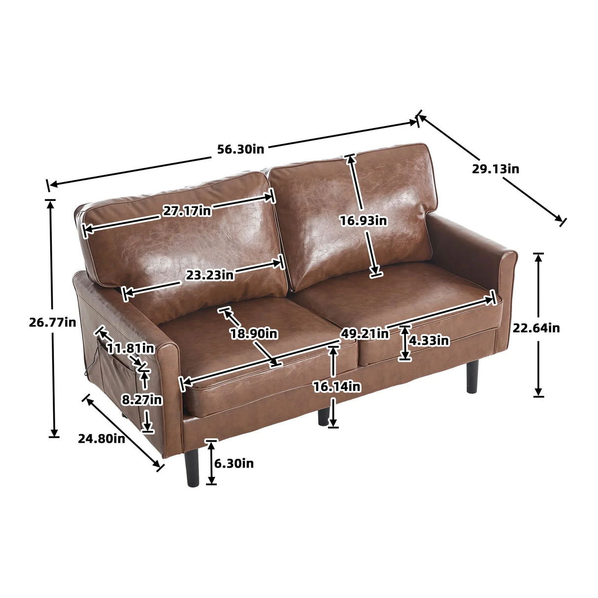 Mid Century Modern Loveseat Sofa With USB Ports, Removable Pillow Cover - Furniture Home Direct