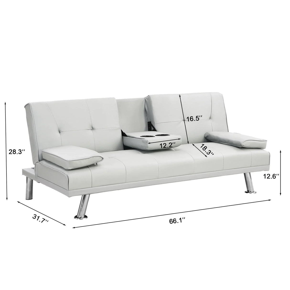 Futon Sofa Bed With Armrest Two Holders Wood Frame, Stainless Leg - Furniture Home Direct