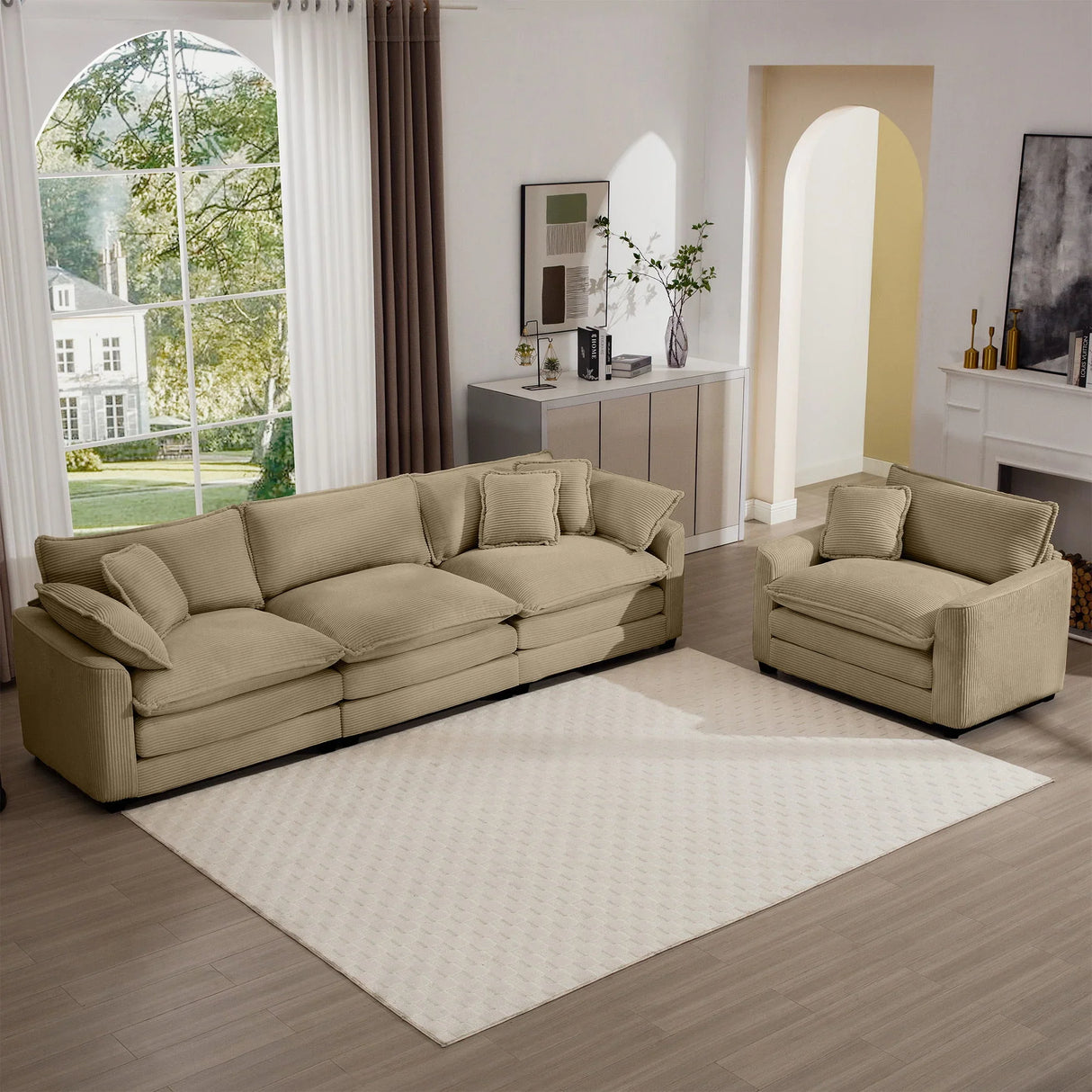 Elegant Corduroy Oversized Sectional Sofa Set With Deep Seats And Flexible Layout - Furniture Home Direct