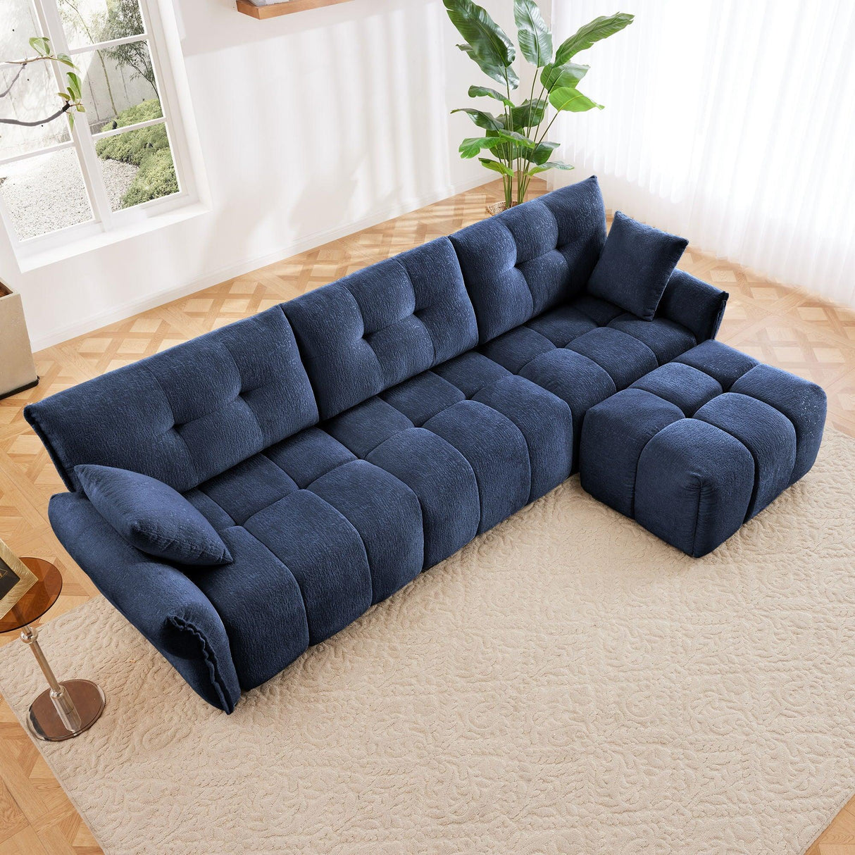 Sofa Set With Ottoman And Pillows, Textured, High Resilience Cushions - Furniture Home Direct