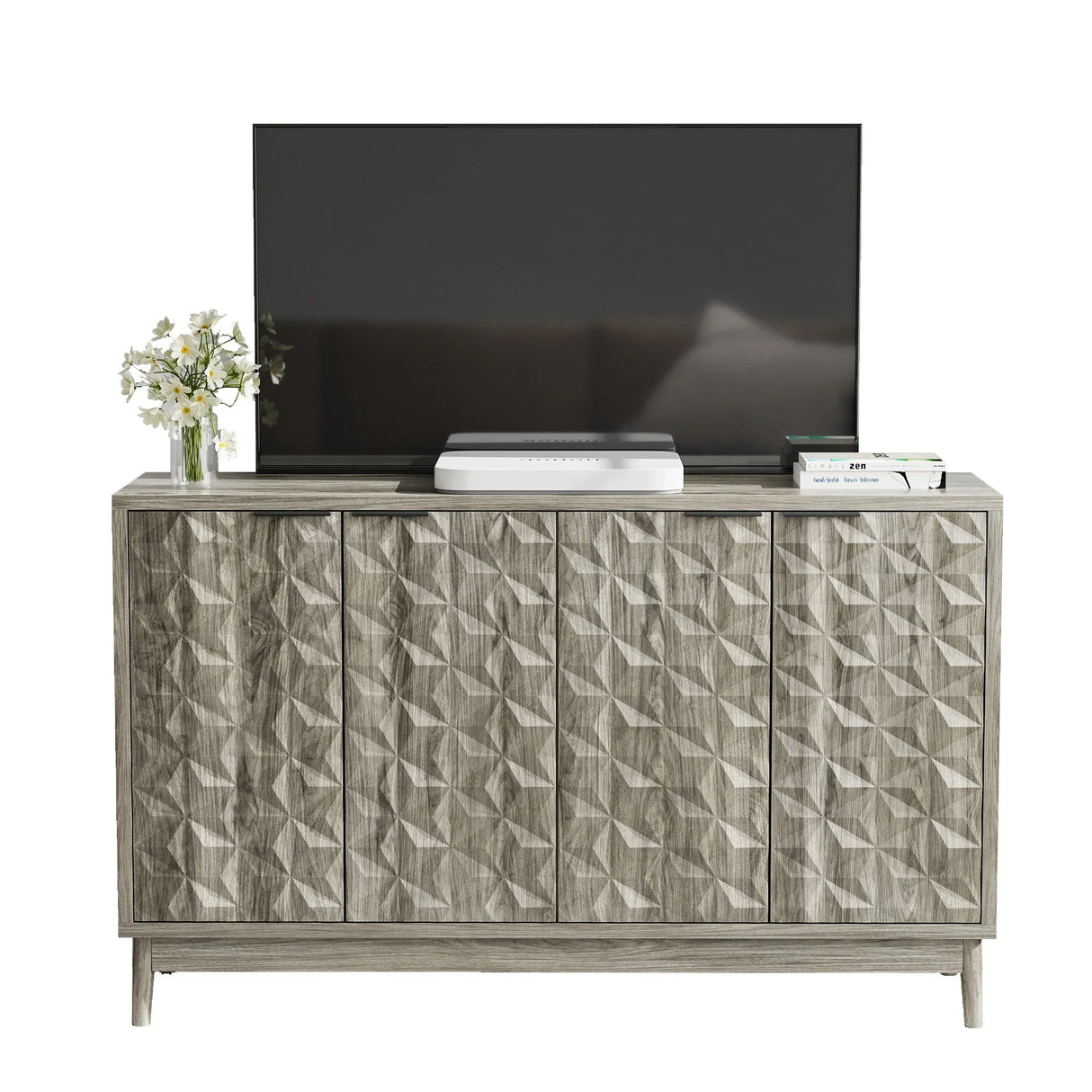 Modern Style Buffet Cabinet, Sideboard Buffet Cabinet With Storage, Storage Cabinet With 4 Diamond Shaped Relief Doors For Living Room, Dining Room, Entryway, Hallway, Kitchen - Gray - Gray - Furniture Home Direct