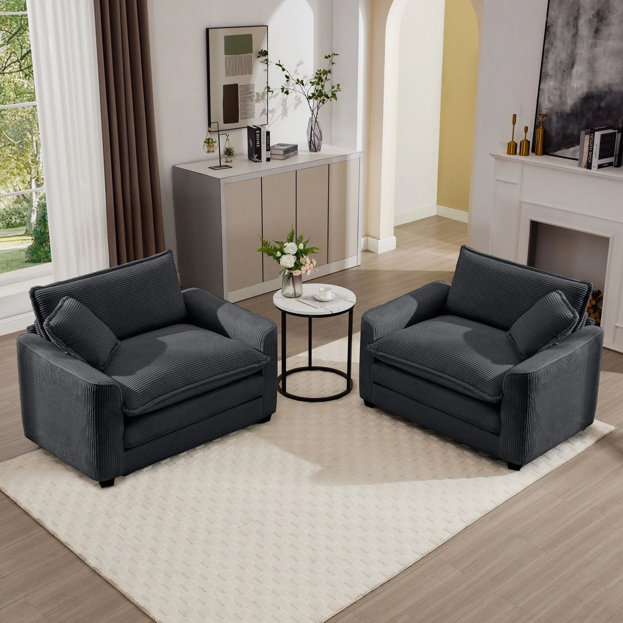 Modern Classic Corduroy Fabric Single Chair Deep Seat Sofa With Pillow - Furniture Home Direct