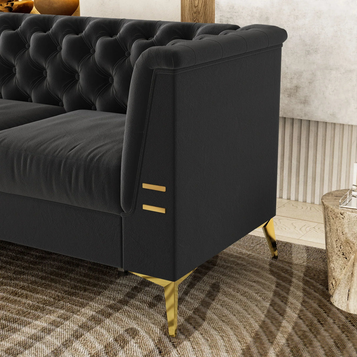 Luxurious Velvet Sofa With Gold Legs, Modern Chesterfield Design, Tufted Upholstery, 3 Seat Couch For Living Room And Office - Furniture Home Direct
