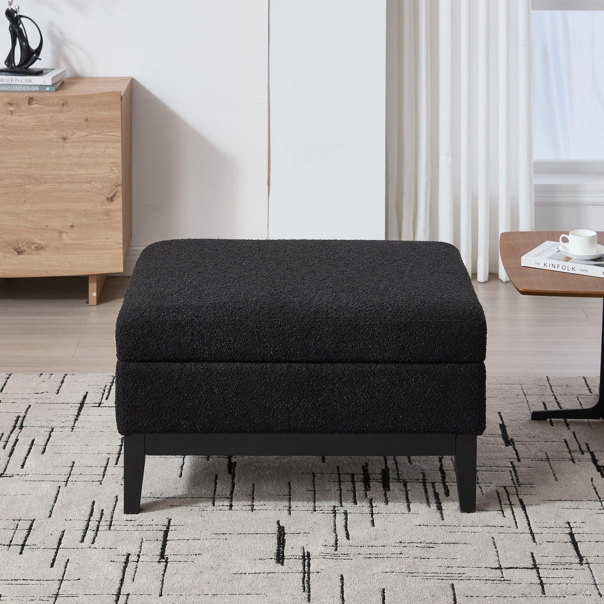 Upholstered Storage Ottoman With Reversible Lid Coffee Table With Rubberwood Legs - Furniture Home Direct