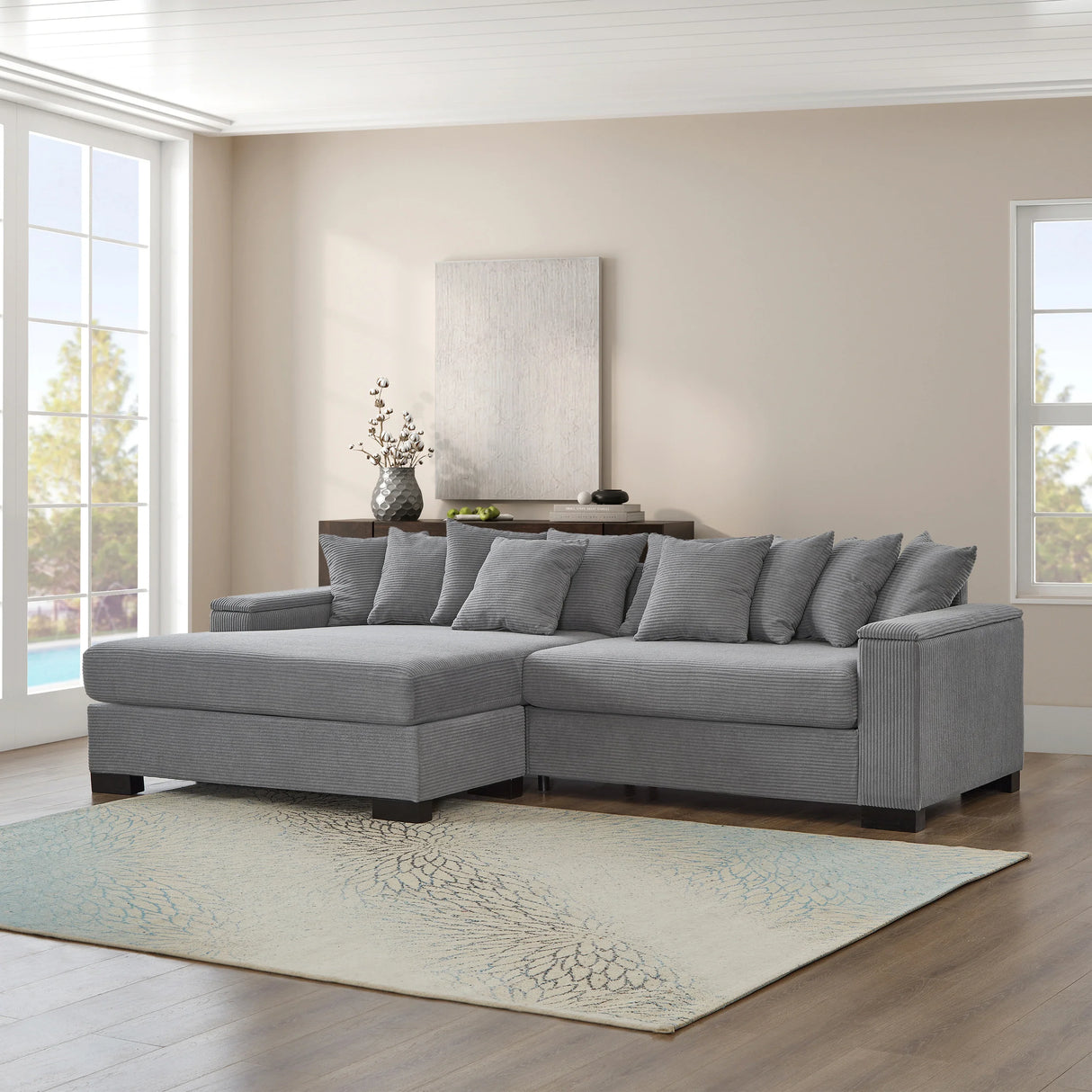 111 Inch Luxury Sectional With Convertible Chaise Grey - Furniture Home Direct