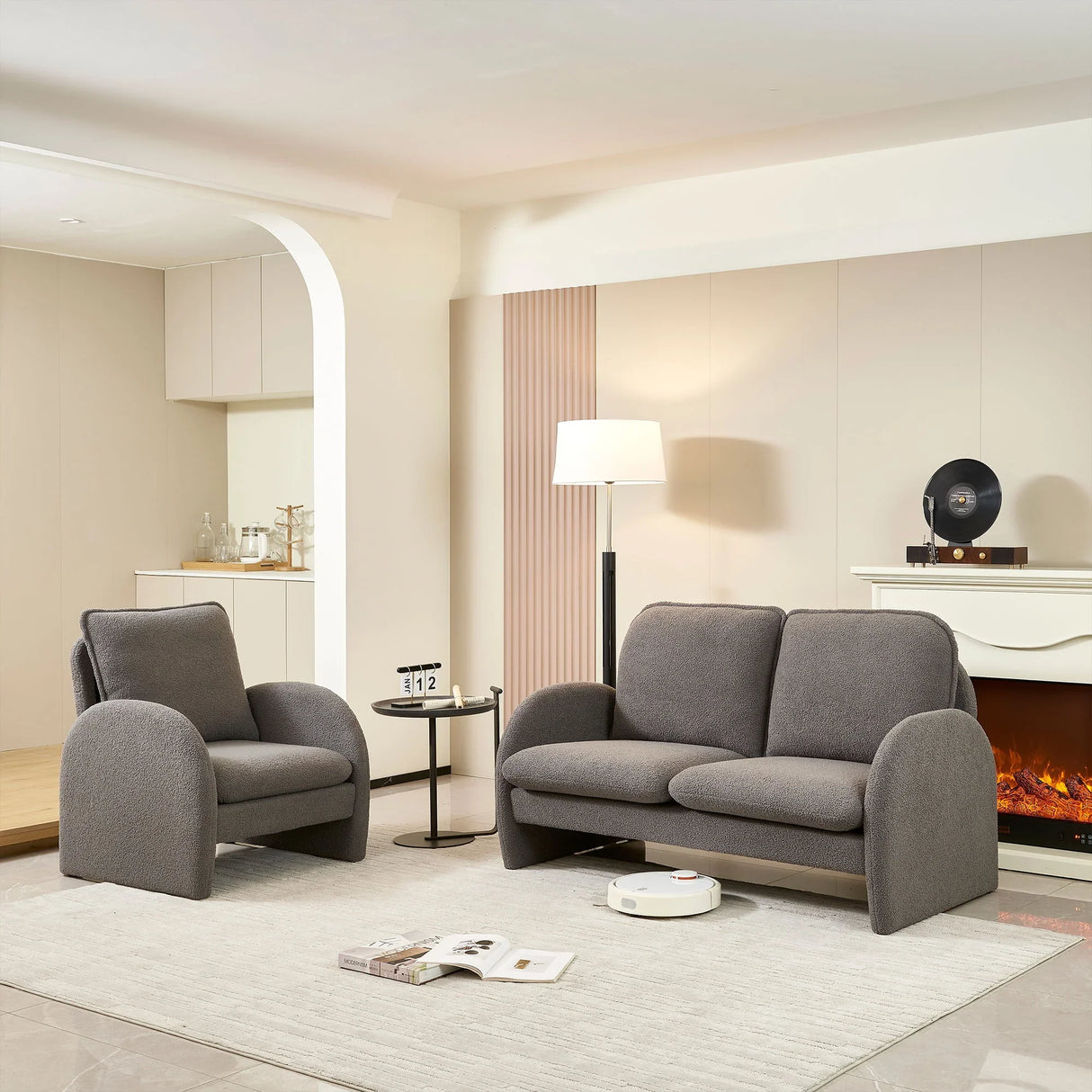 Loveseat Sofa Small Couch For Living Room, Sherpa Fabric Upholstered Loveseat Sofa Couch, Small Loveseat Sofa For Apartment, Bedroom - Furniture Home Direct