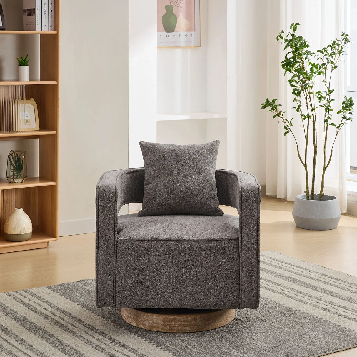 Swivel Accent Open Back Barrel Chair With Weathered Base - Furniture Home Direct
