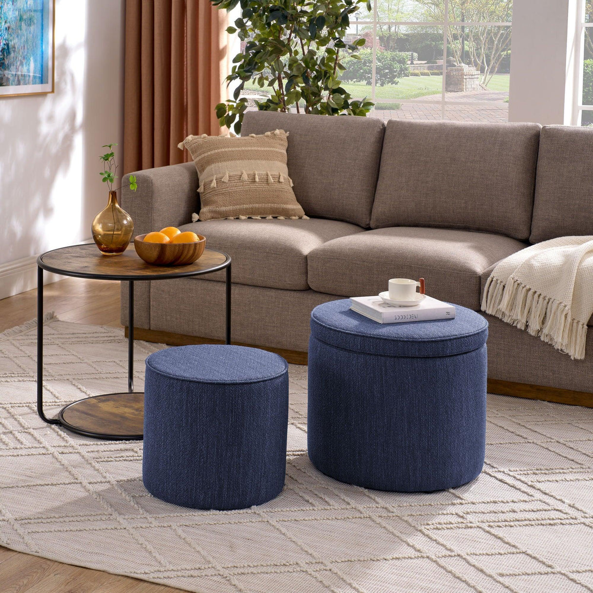 Multi Functional Ottoman And Table Set With Drum Stool - Furniture Home Direct