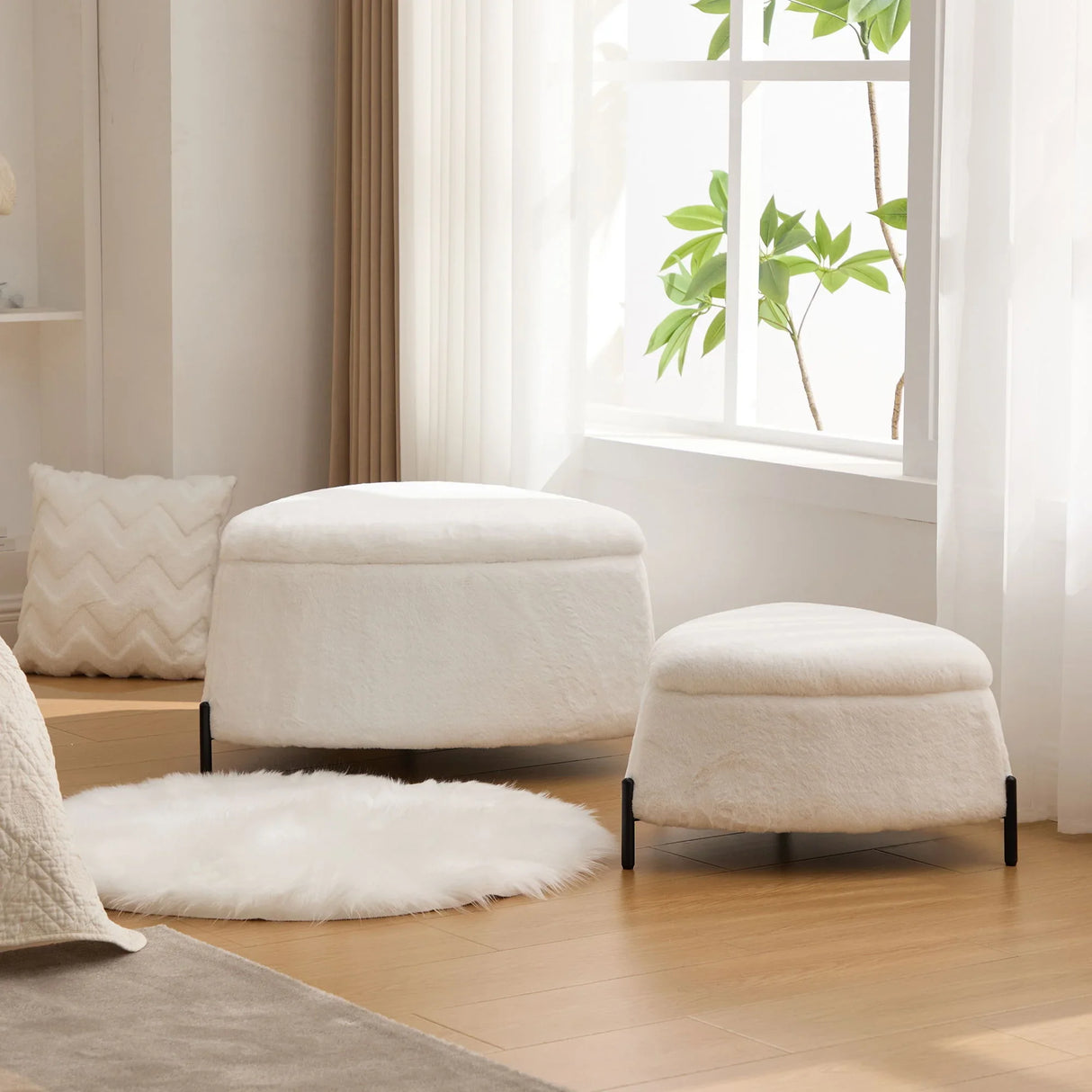 Upholstered Storage Ottoman Set With Reversible Lid - Furniture Home Direct