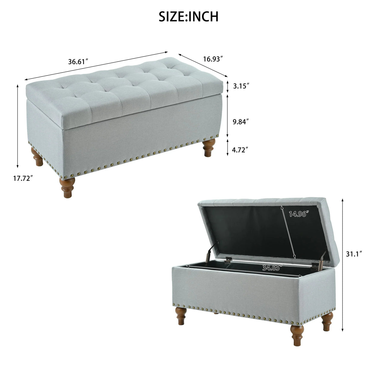 Upholstered Ottoman With Storage And Rivet Trim - Furniture Home Direct