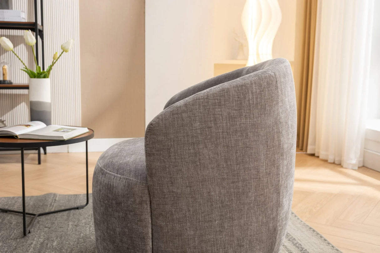 Chenille Fabric Swivel Accent Armchair Barrel Chair With Powder Coating Metal Ring - Furniture Home Direct