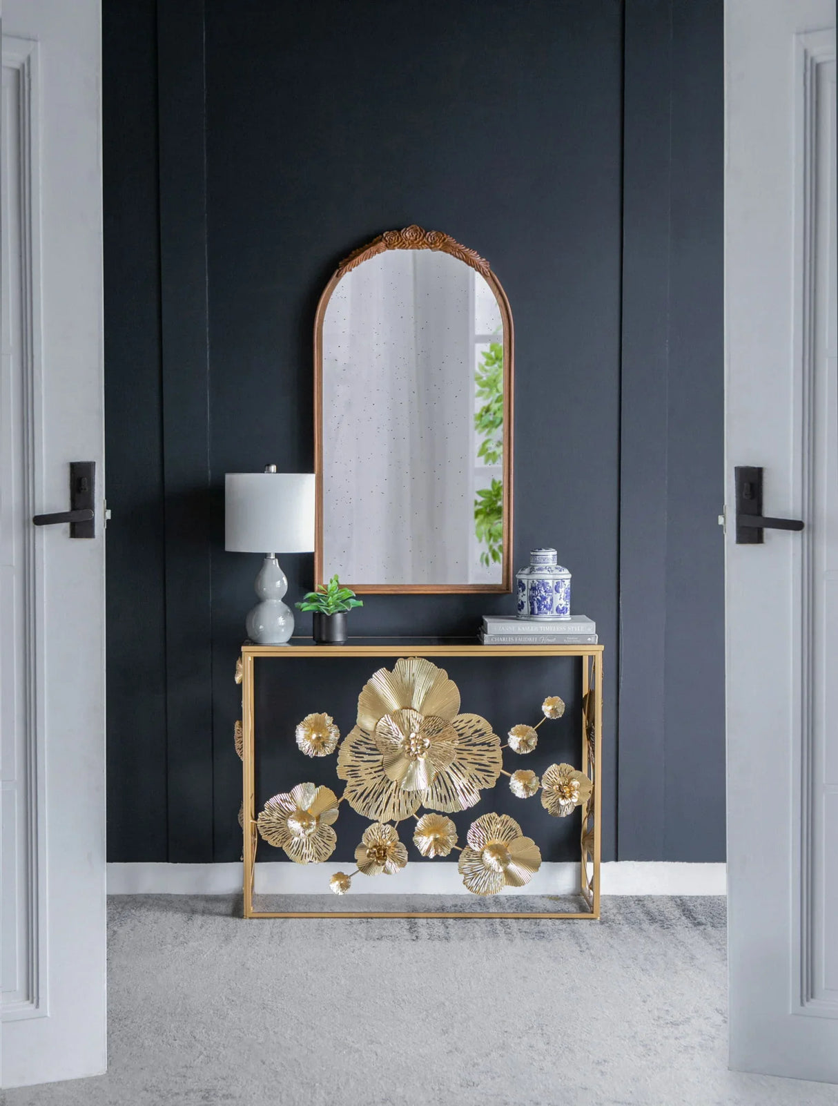 Console Table With Mirrored Glass Top, Modern Entryway Table For Living Room Foyer Entryway - Gold - Furniture Home Direct