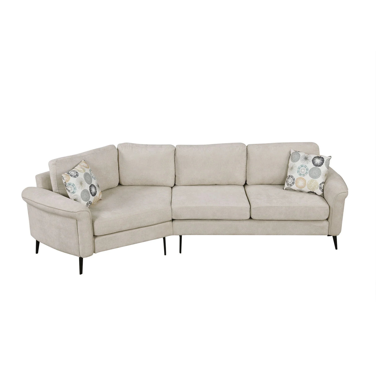 Upholstered 3 Seater Curved Sofa With Printed Pillows Chenille - Furniture Home Direct