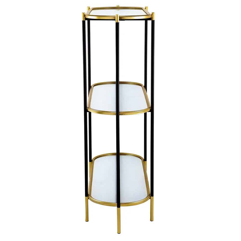 3 Tier Metal Console Table, Mirrored Shelf - Golden Black - Furniture Home Direct