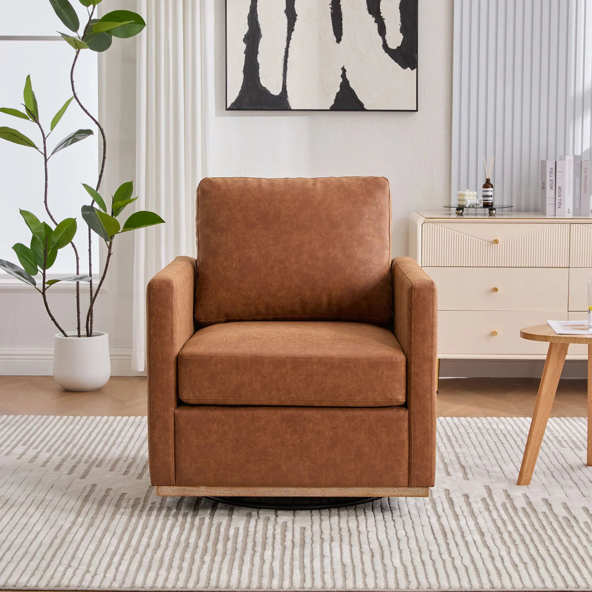 Modern Upholstered Square Swivel Accent Chair With 360 Degree Rotation - Furniture Home Direct