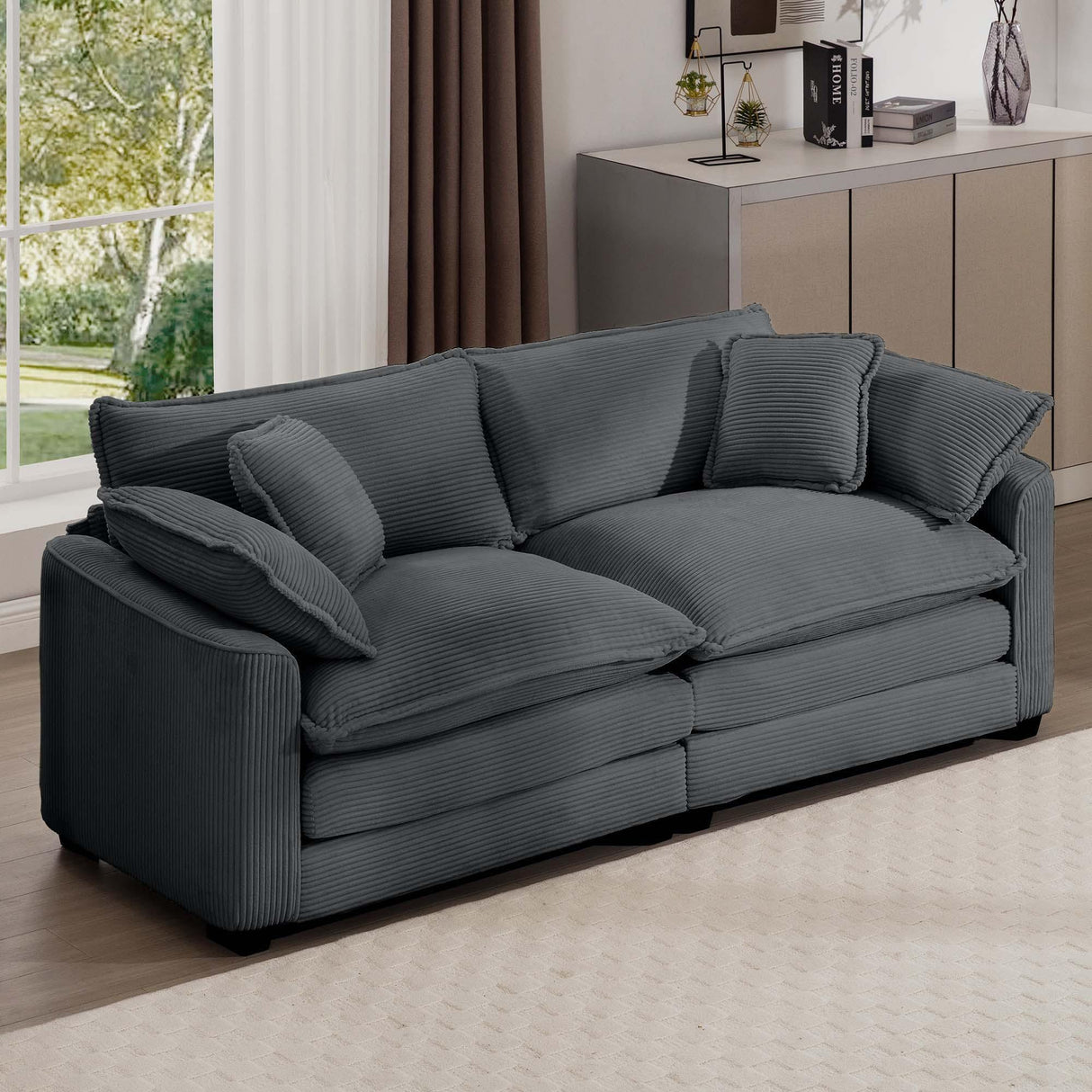 Modern 2 Seater With 4 Pillows, Upholstered Deep Seating Loveseat - Furniture Home Direct