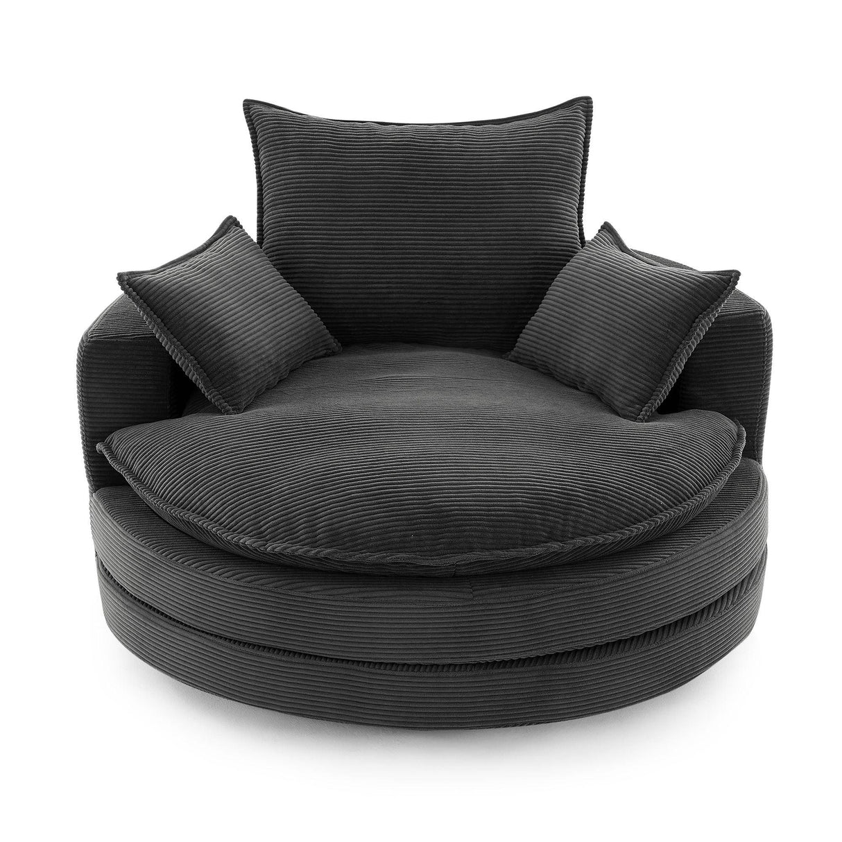 360° Swivel Accent Barrel Chair With Dual Layer Cushion And 3 Removable Pillows - Furniture Home Direct