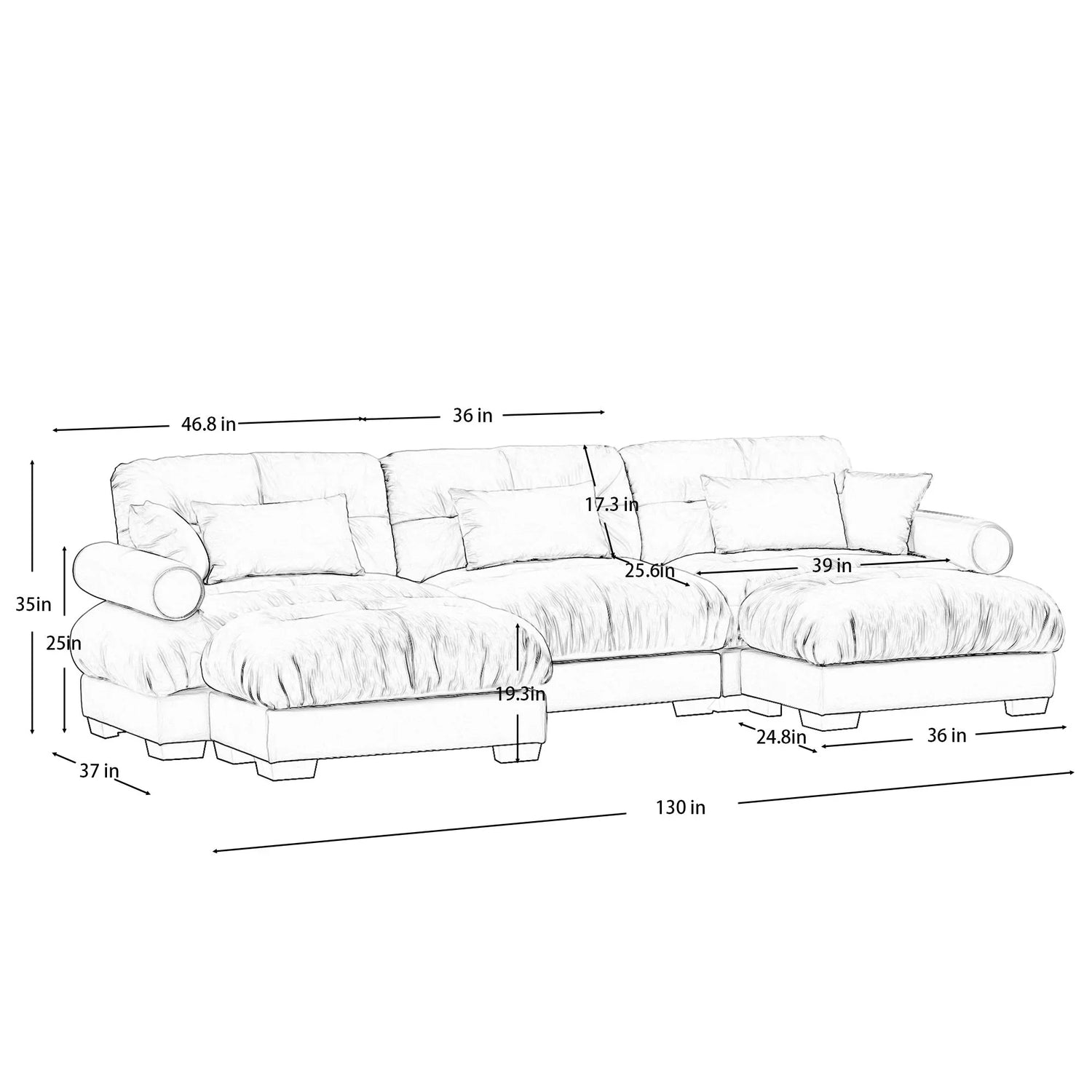 Super Comfort Oversized Modular Sectional Sofa With Movable Ottoman - Furniture Home Direct