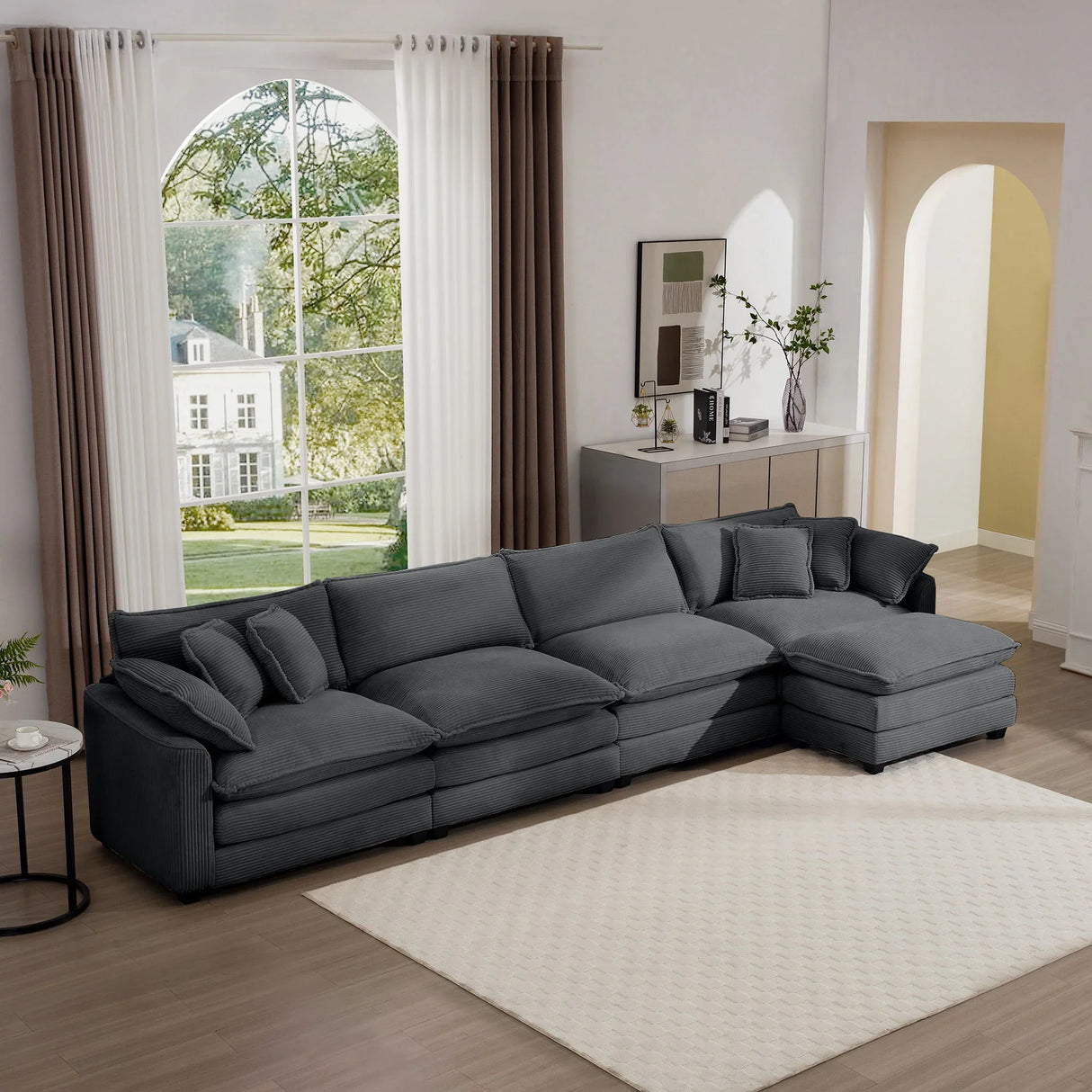 Modern Oversized Modular Cushion Sofa With Ottoman, Low Back, Deep Seating Sofa Set - Furniture Home Direct