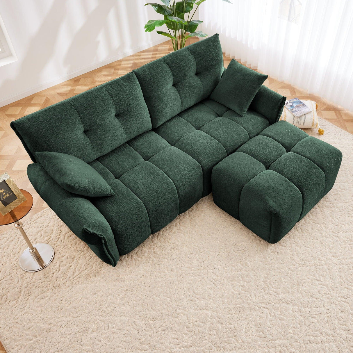Sofa Set With Ottoman And Pillows, Textured, High Resilience Cushions - Furniture Home Direct