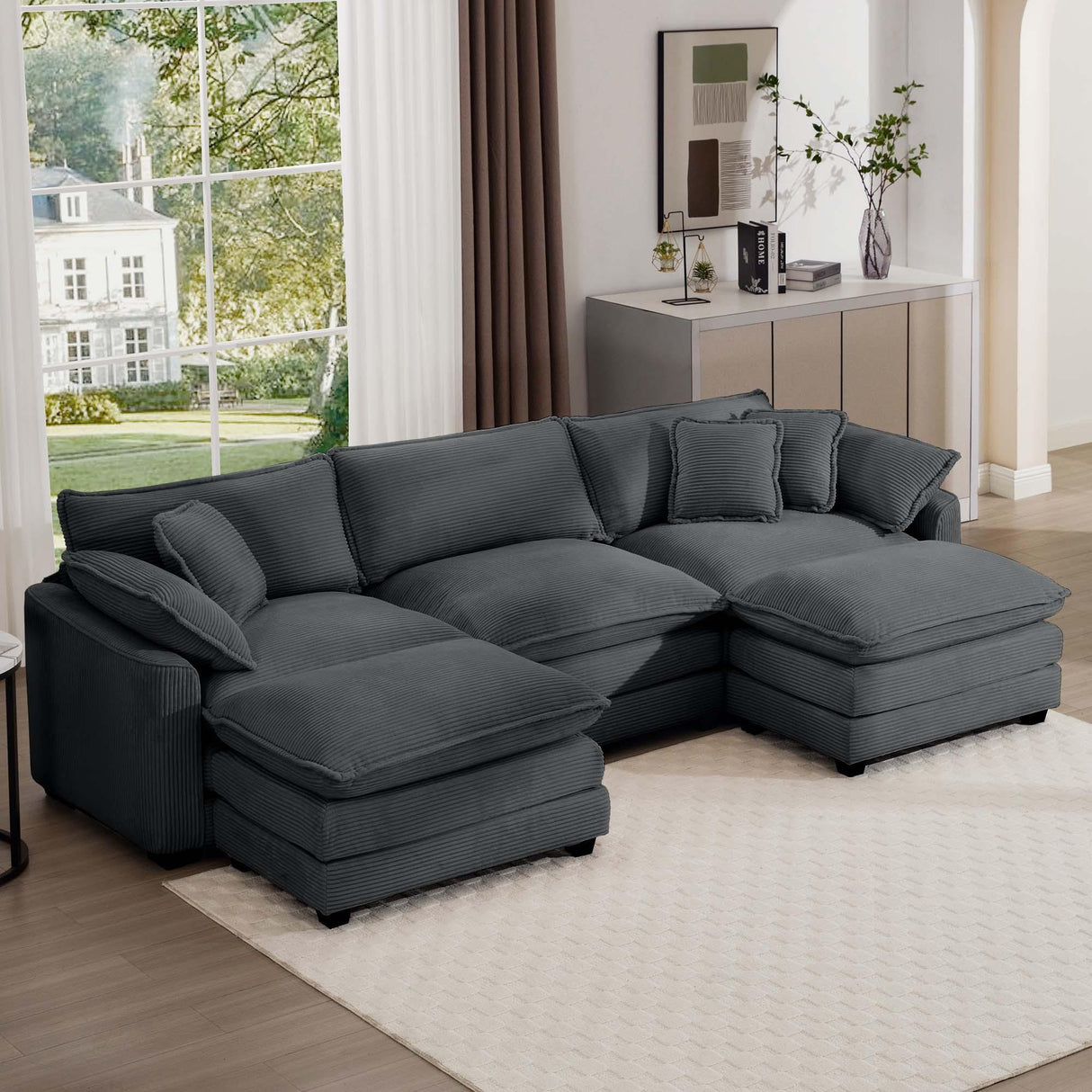 Modern Oversized Modular Cushion Sofa With Ottoman, Low Back, Deep Seating Sofa Set - Furniture Home Direct