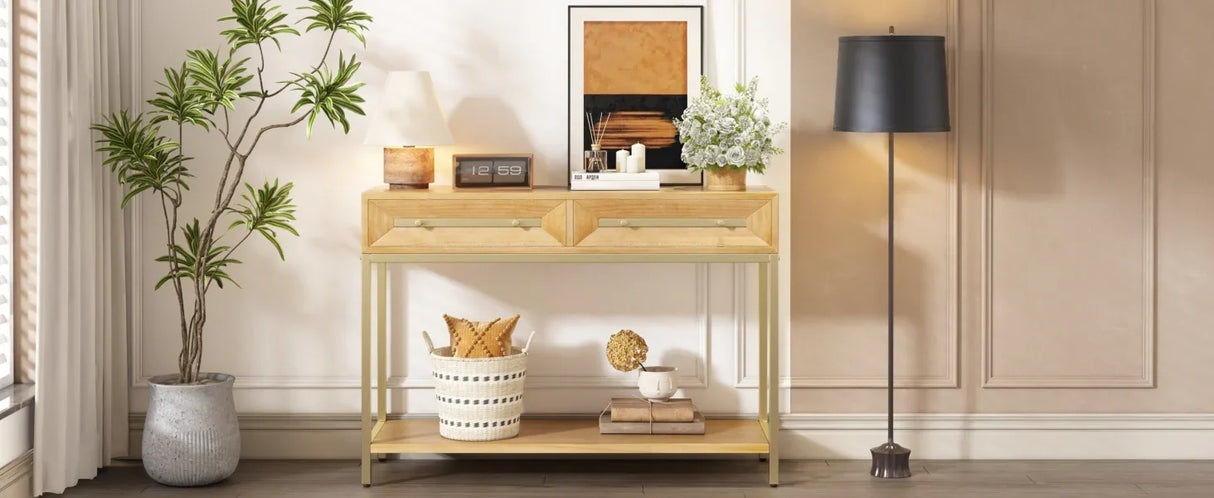 Console Table With Two Drawers Geometric Design Natural - Furniture Home Direct