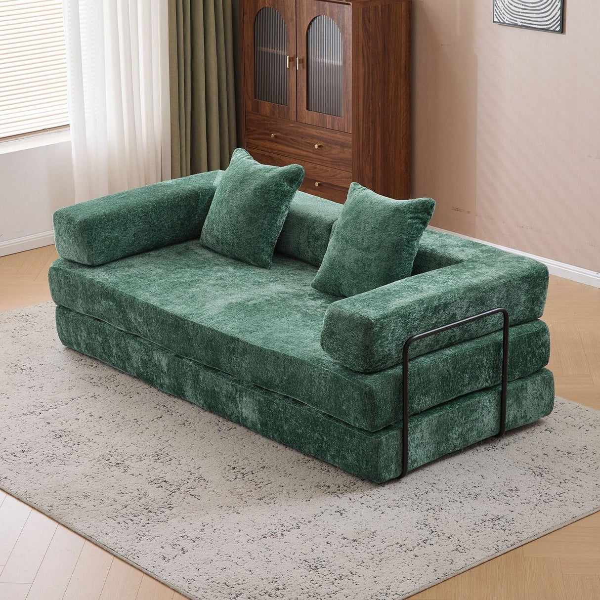 Convertible Floor Sofa Bed With Pillow Back Support Armrest - Furniture Home Direct