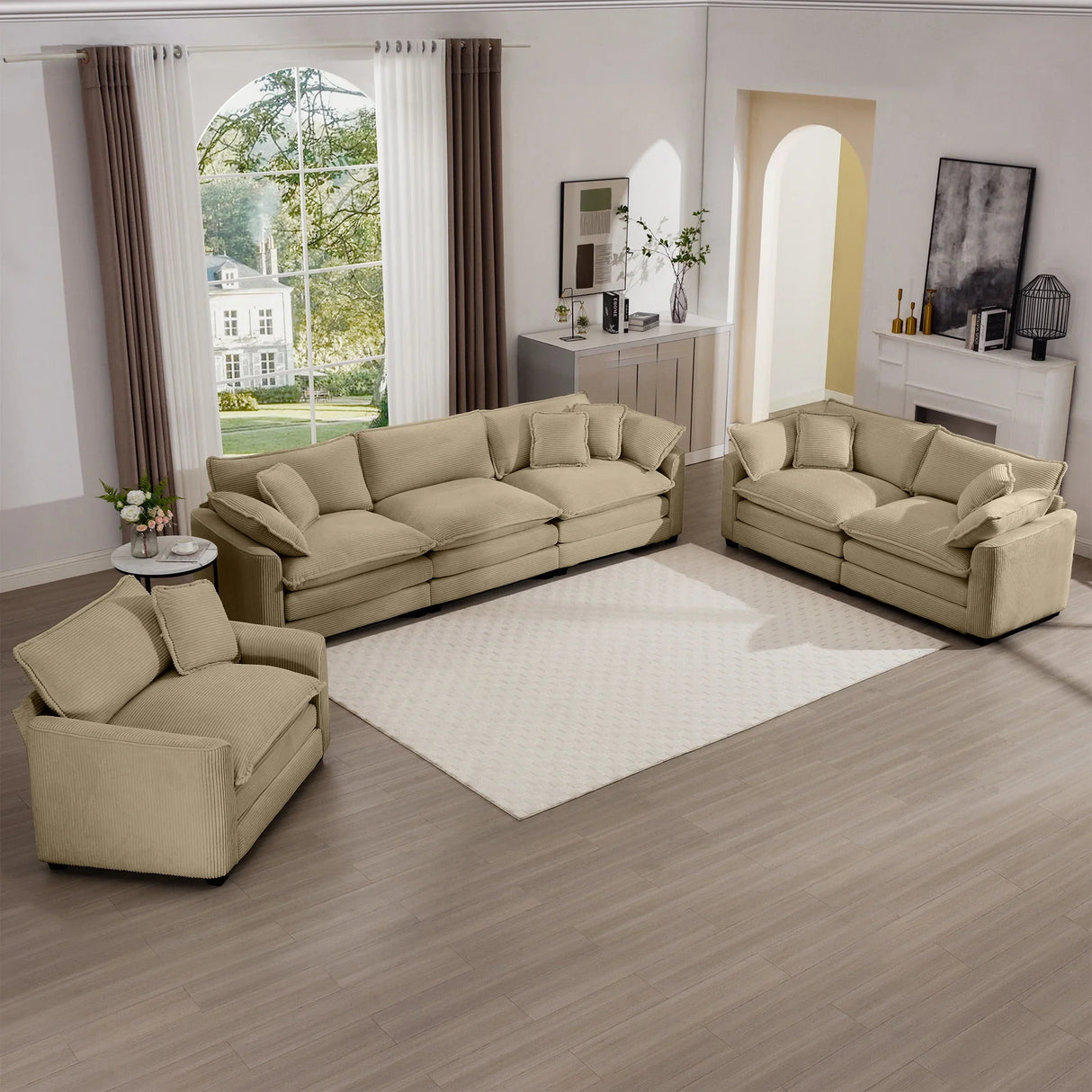 Elegant Corduroy Oversized Sectional Sofa Set With Deep Seats And Flexible Layout - Furniture Home Direct