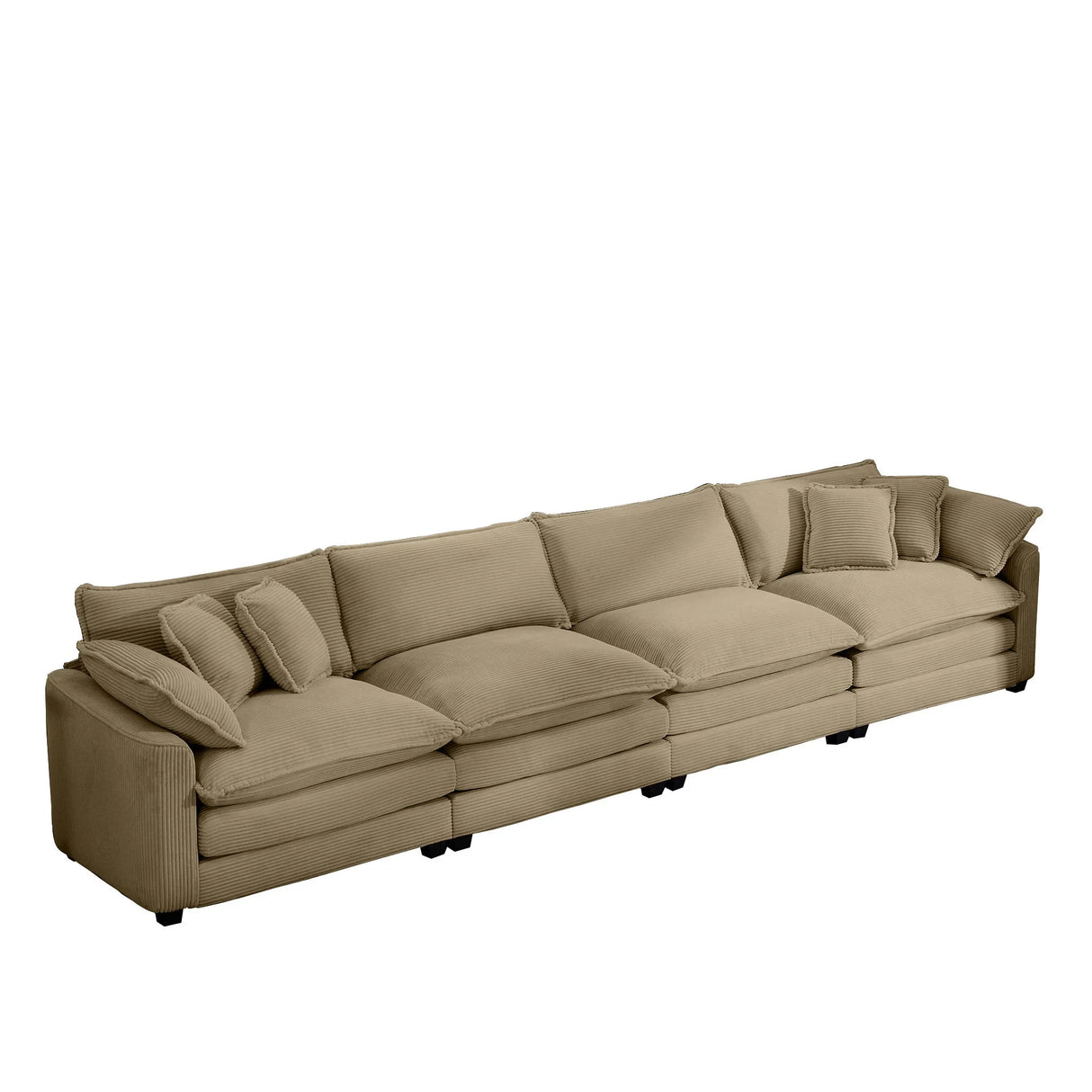 Modern Upholstered 4 Seater Corduroy Fabric Sofa With Arm And Throw Pillows - Furniture Home Direct