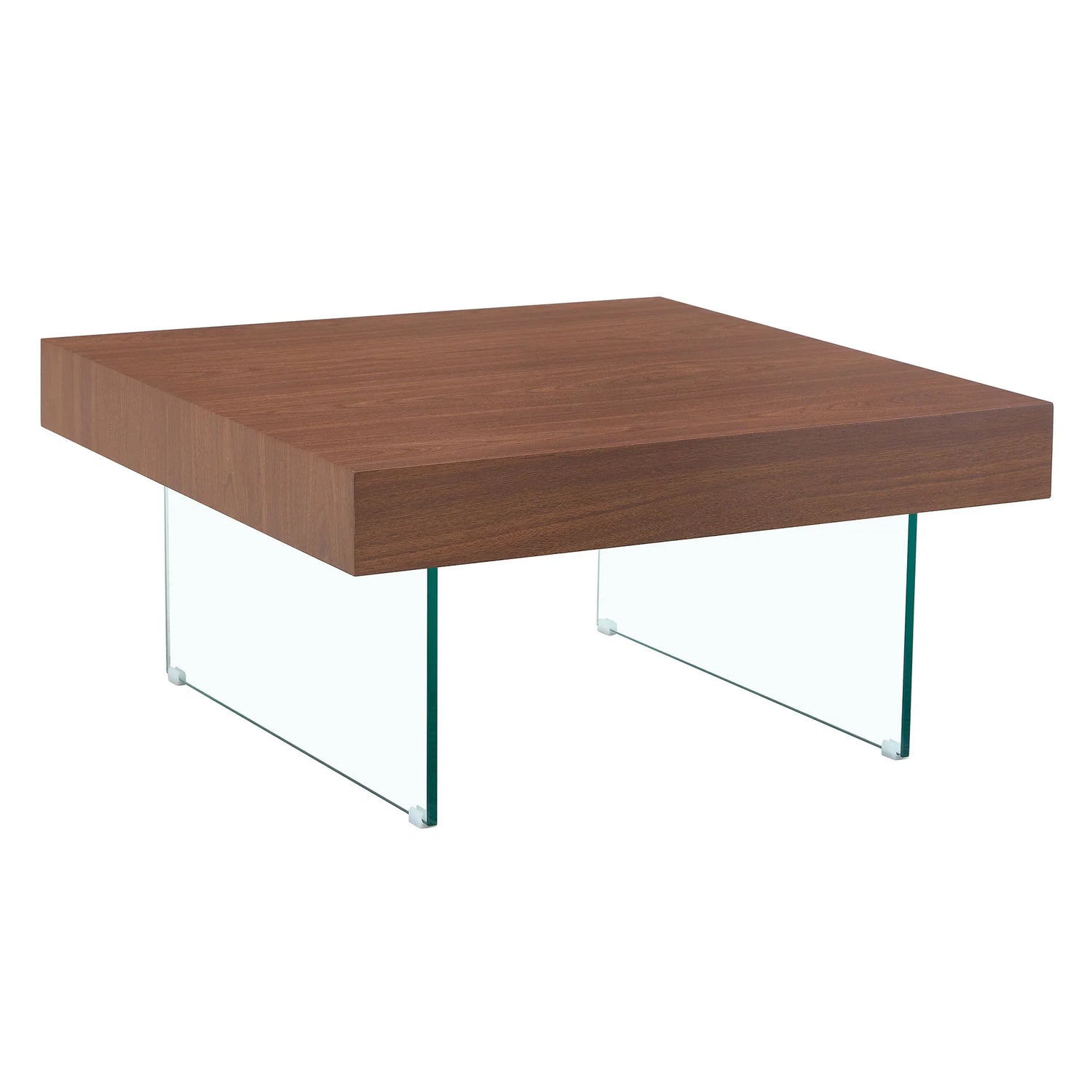 Faux Walnut Square Coffee Table with Tempered Glass Legs - Furniture Home Direct
