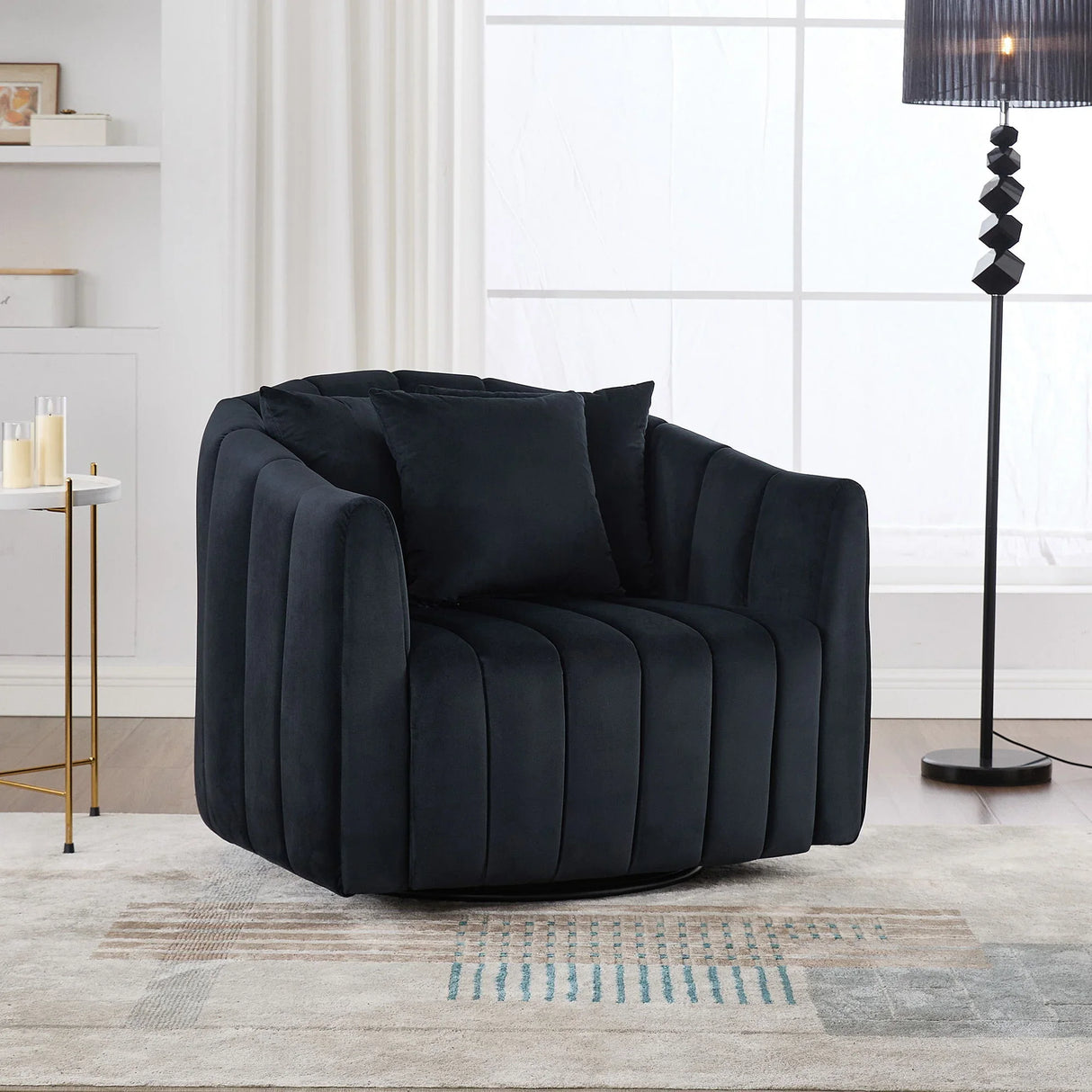 Upholstered Oversized 360° Swivel Accent Barrel Chair And Half Cozy Sofa With 3 Pillows - Furniture Home Direct